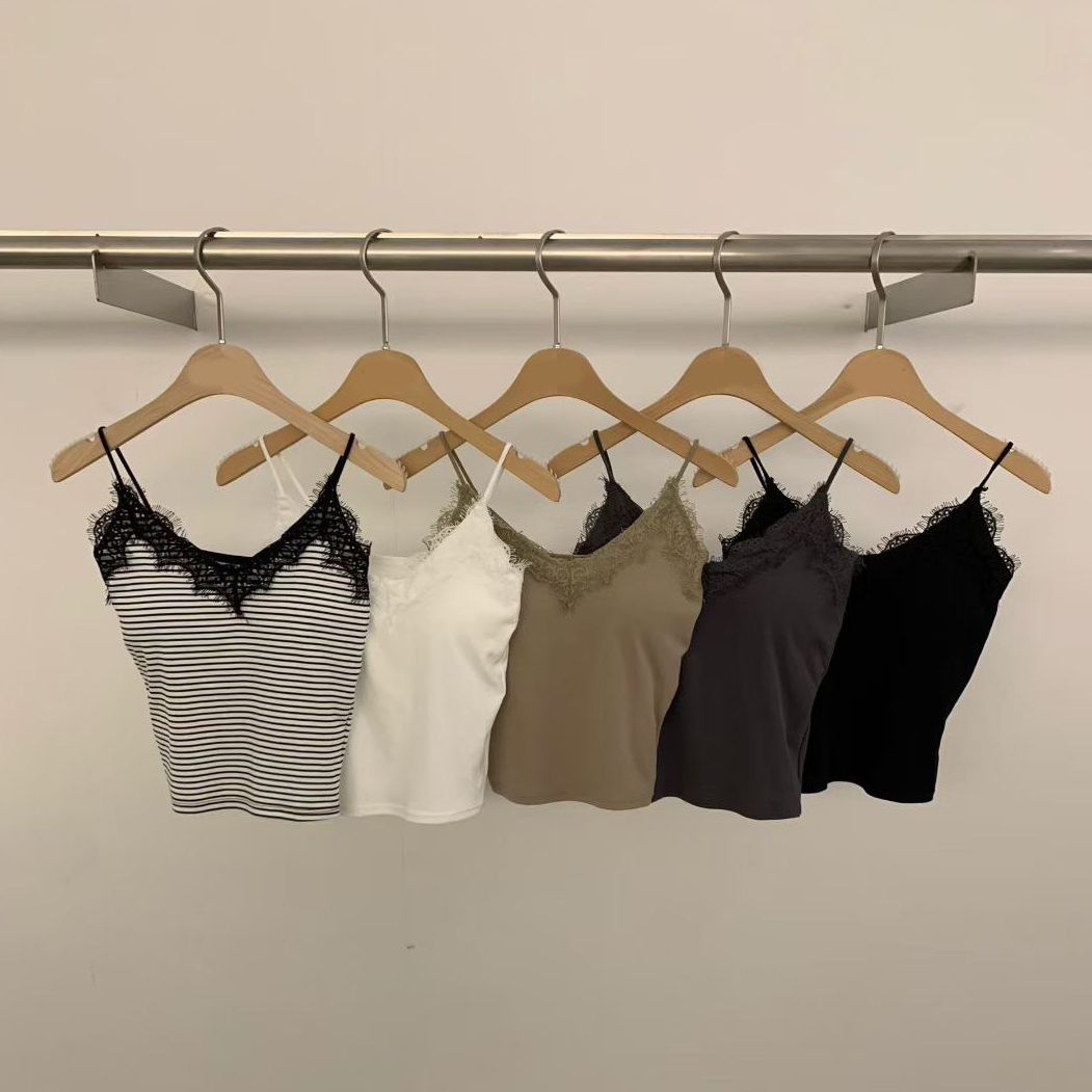 睫毛蕾絲滾邊細肩帶V領背心BraTop / 5色