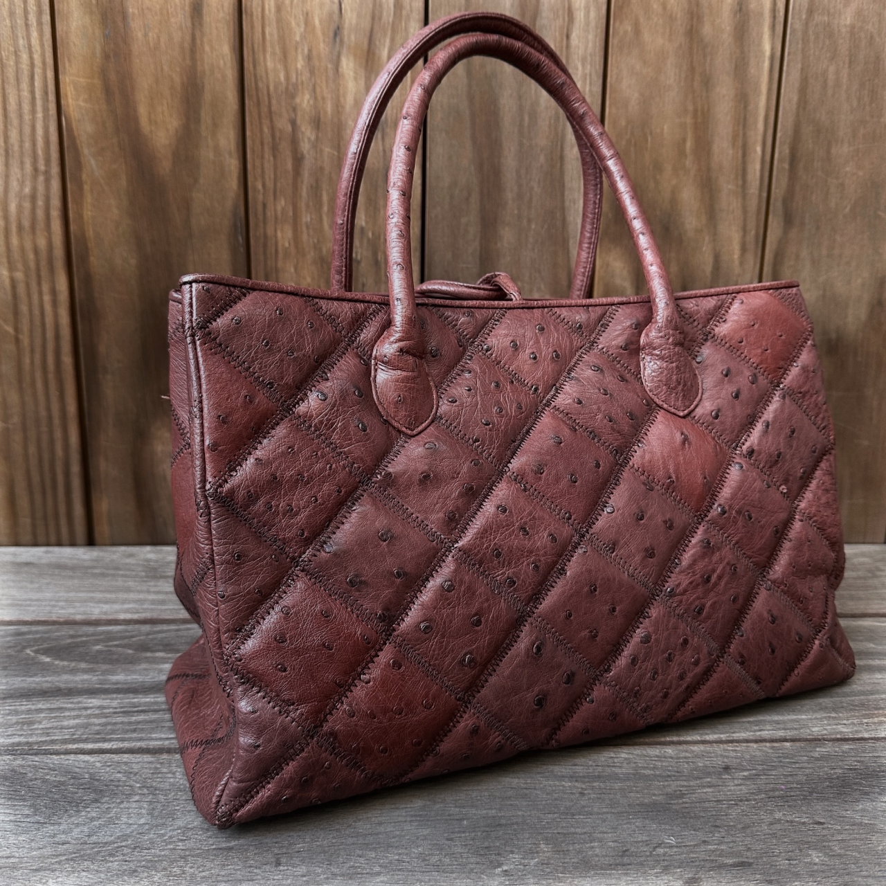 深啡紅色鴕鳥皮手袋