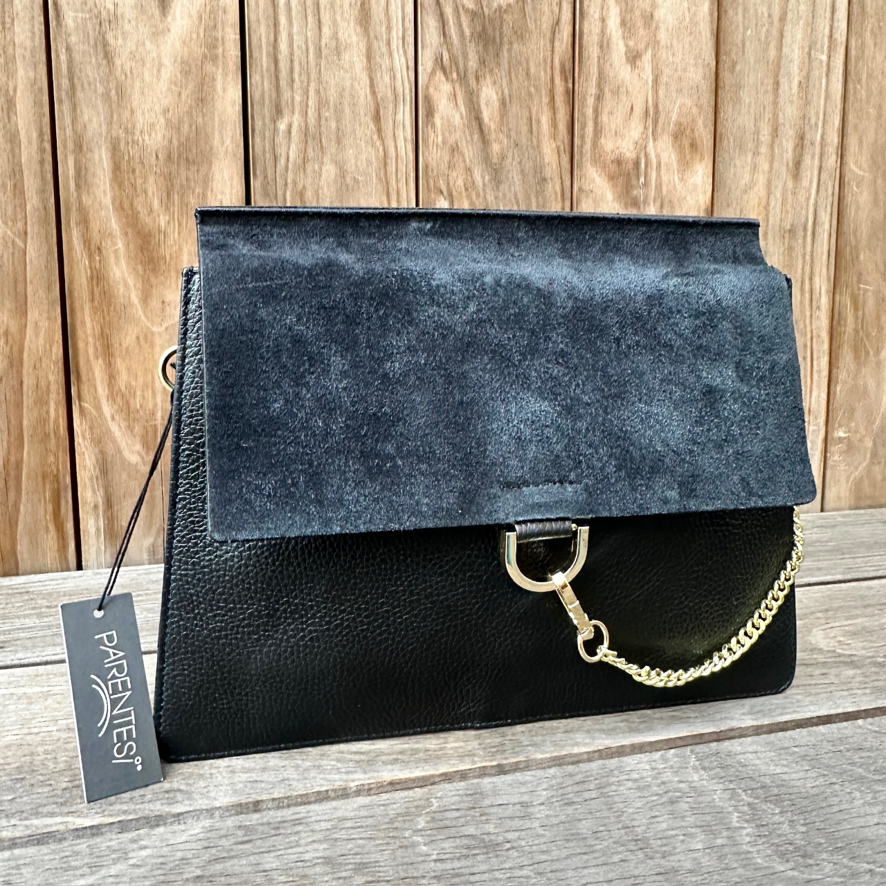 意大利牌子 Parentesi 黑色絨面手袋