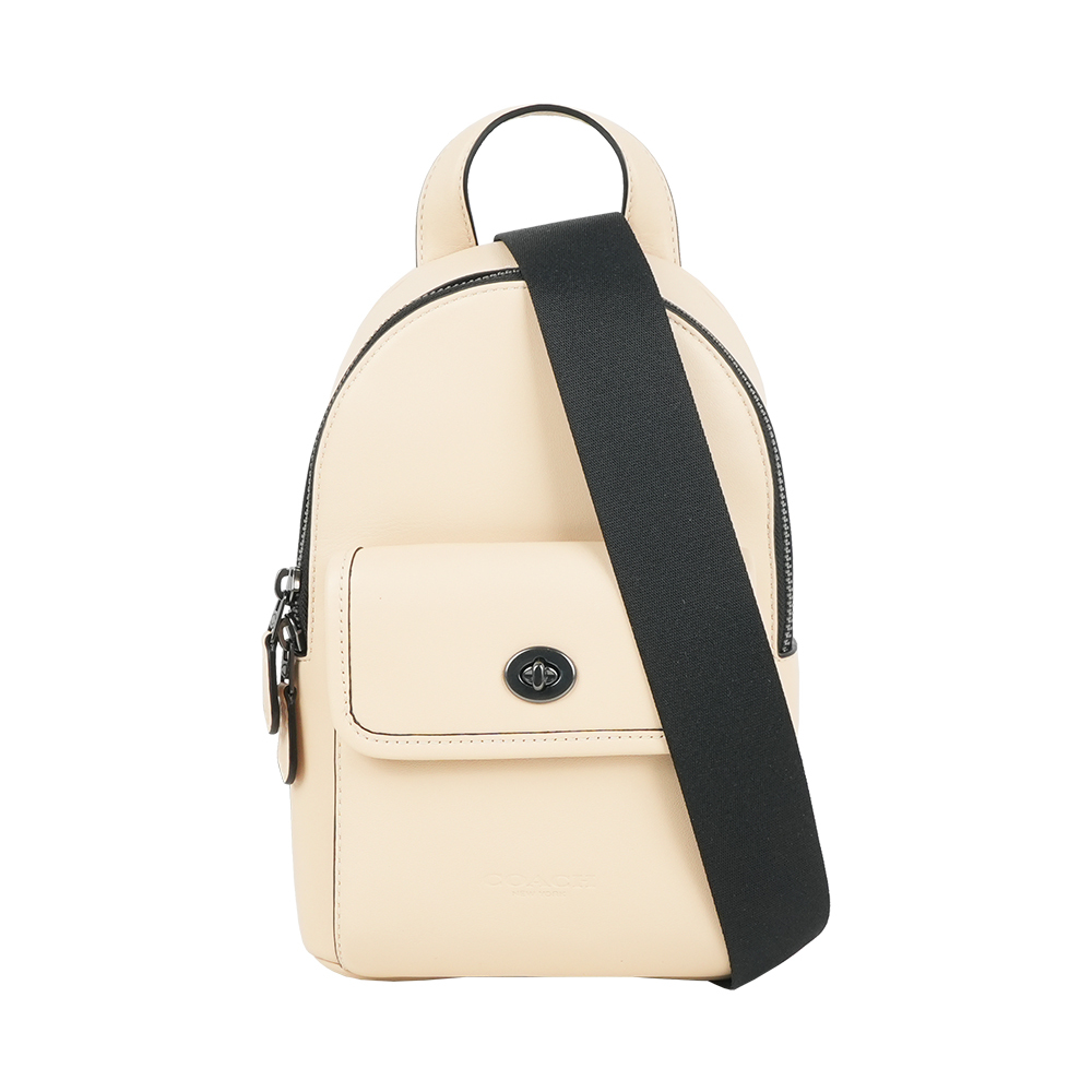 【COACH】Turnlock 轉釦設計小牛皮單肩背包(象牙白)