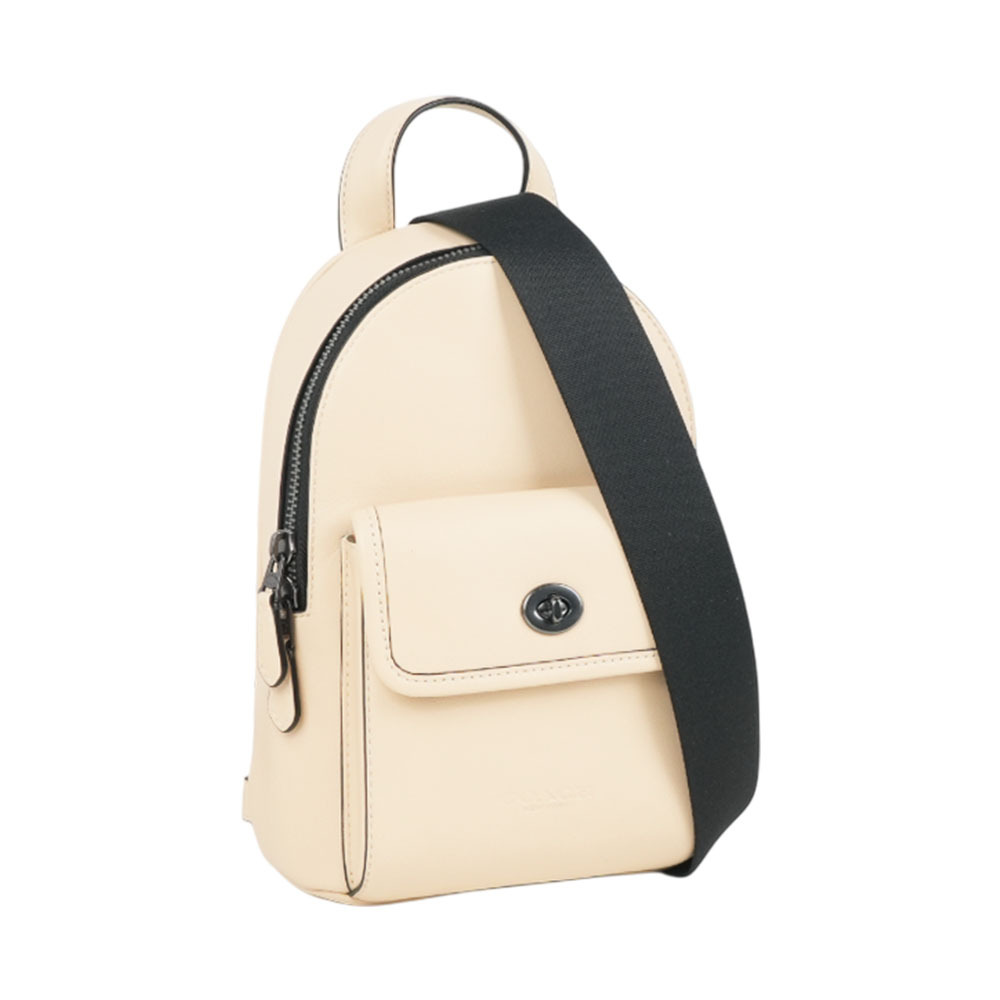 【COACH】Turnlock 轉釦設計小牛皮單肩背包(象牙白)