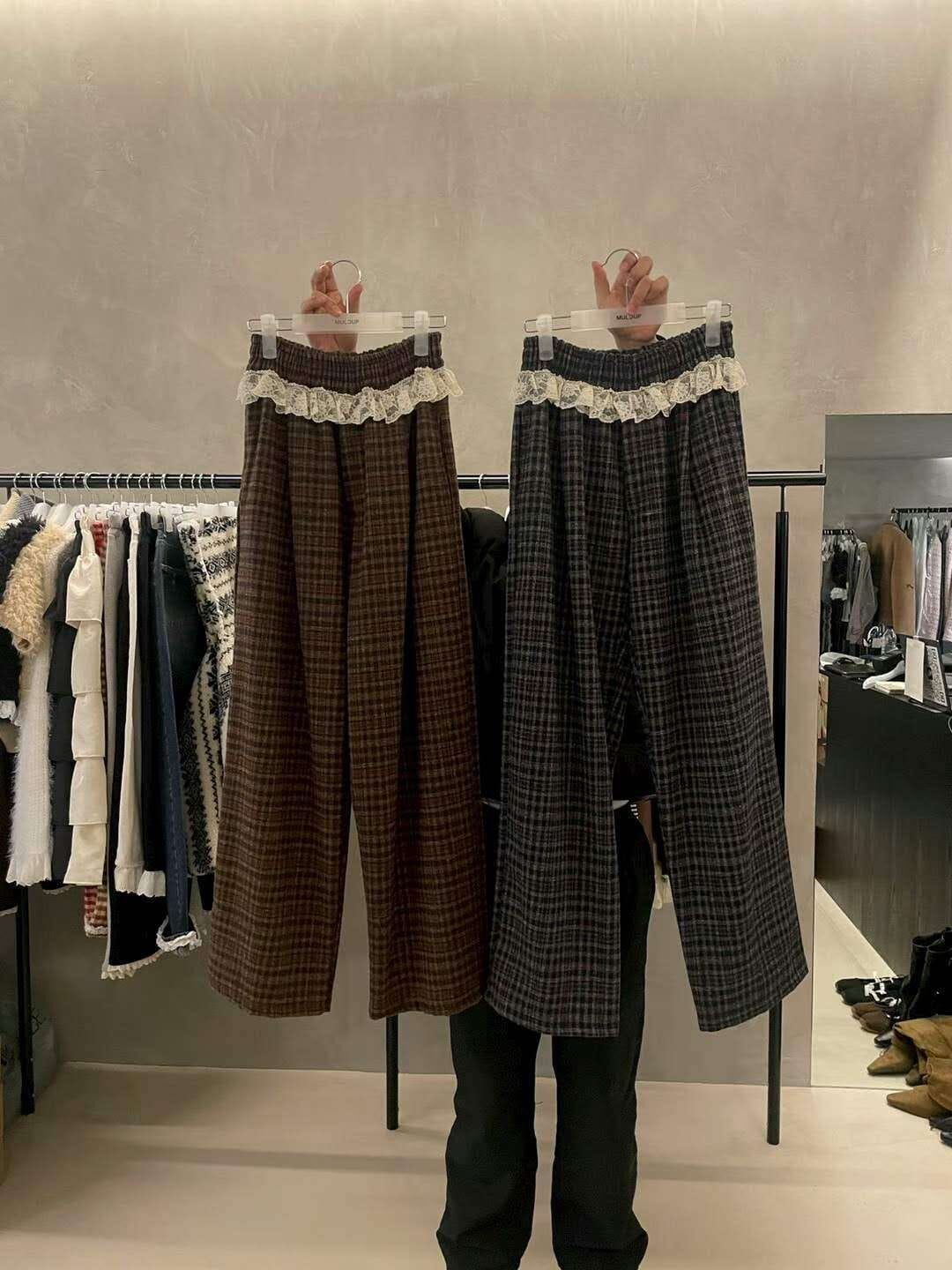 MP5436 橡筋腰格紋拼蕾絲休閒褲 *特價* (優惠碼同充值購物金不適用)