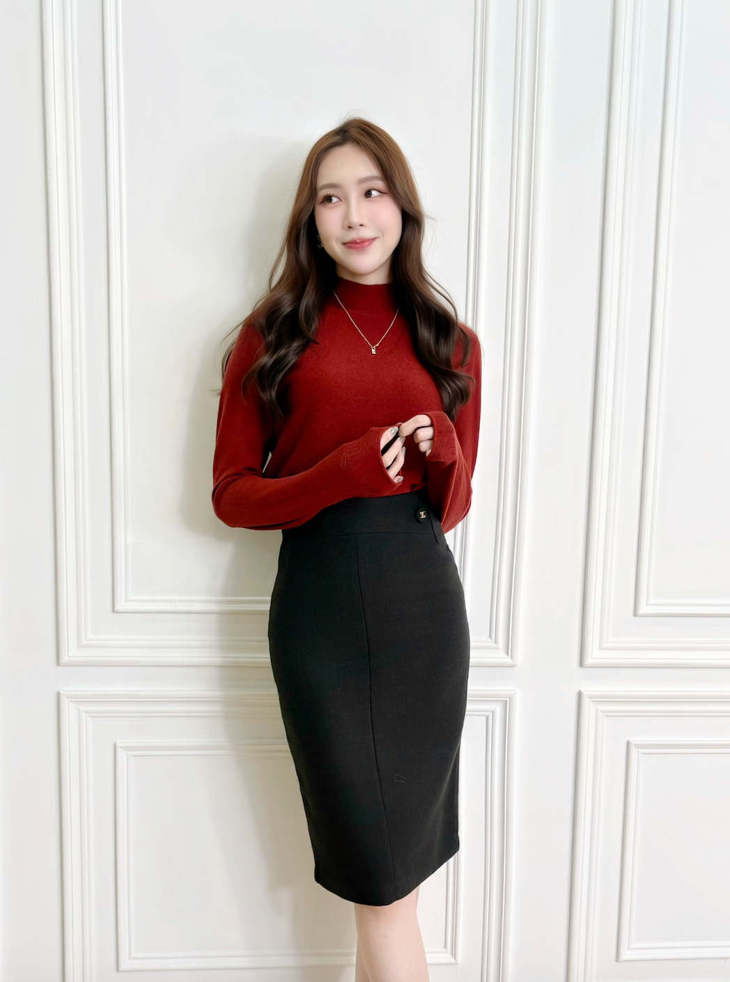 (極致親膚)高領細壓紋針織上衣