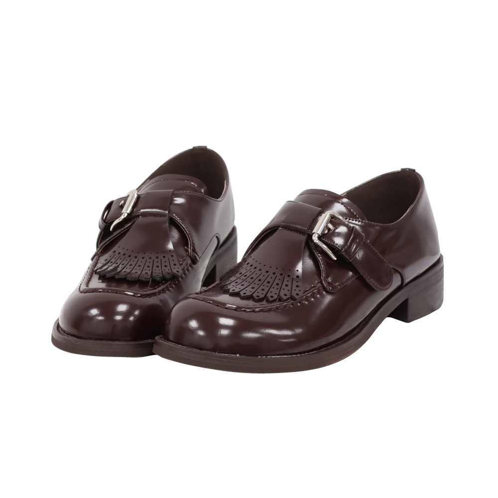 現貨 酒紅37 40 黑38 赫本皮帶扣流蘇小皮鞋 -2色