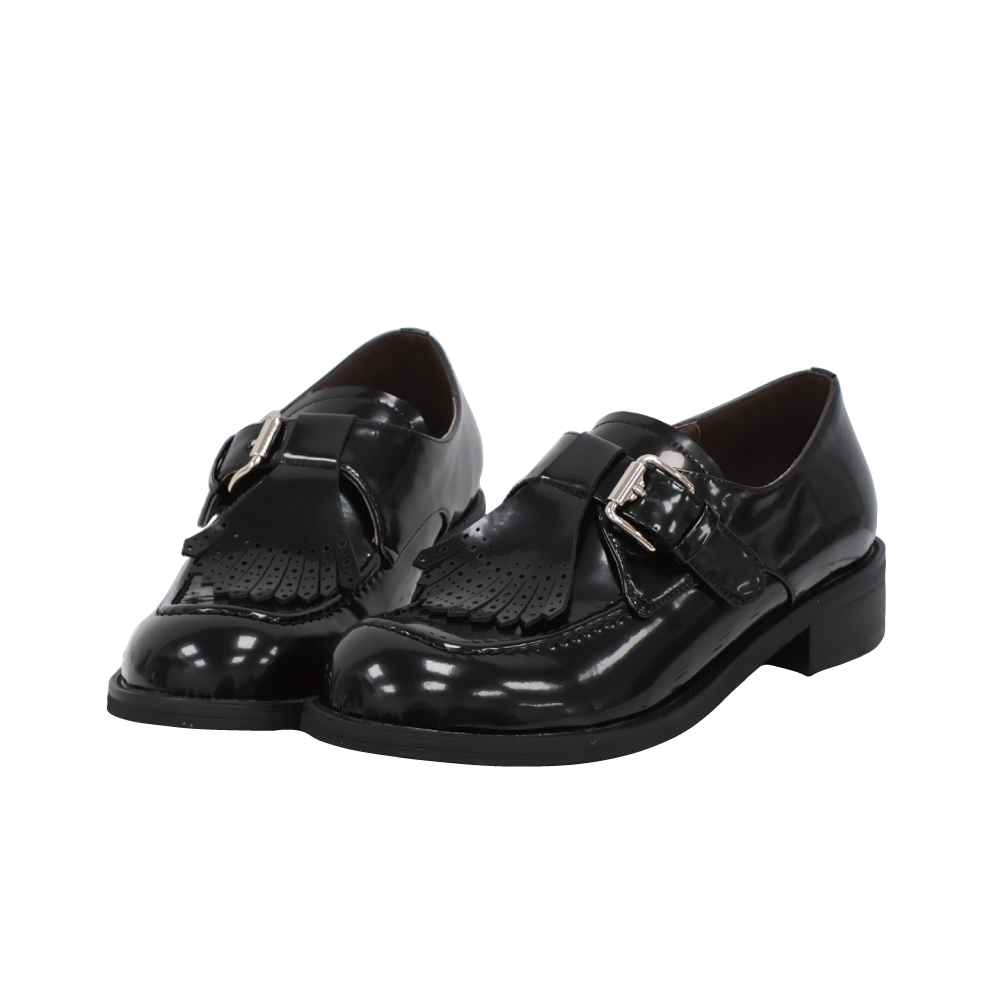 現貨 酒紅37 40 黑38 赫本皮帶扣流蘇小皮鞋 -2色