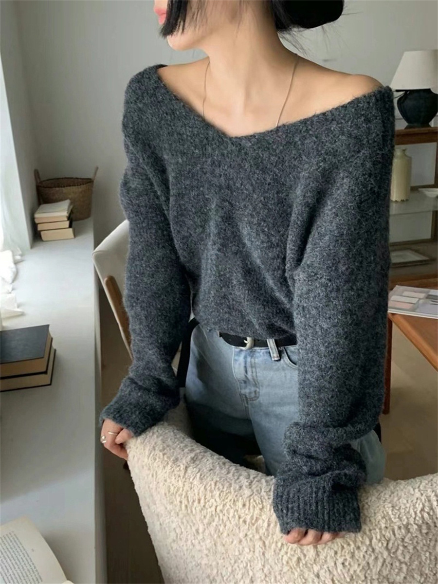 1W09 純慾風後綁帶V領針織上衣 一色