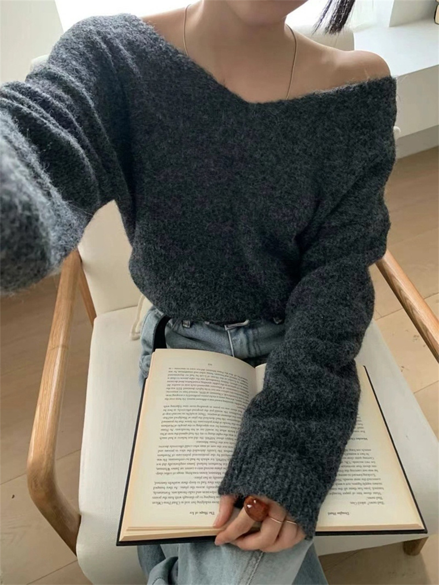 1W09 純慾風後綁帶V領針織上衣 一色