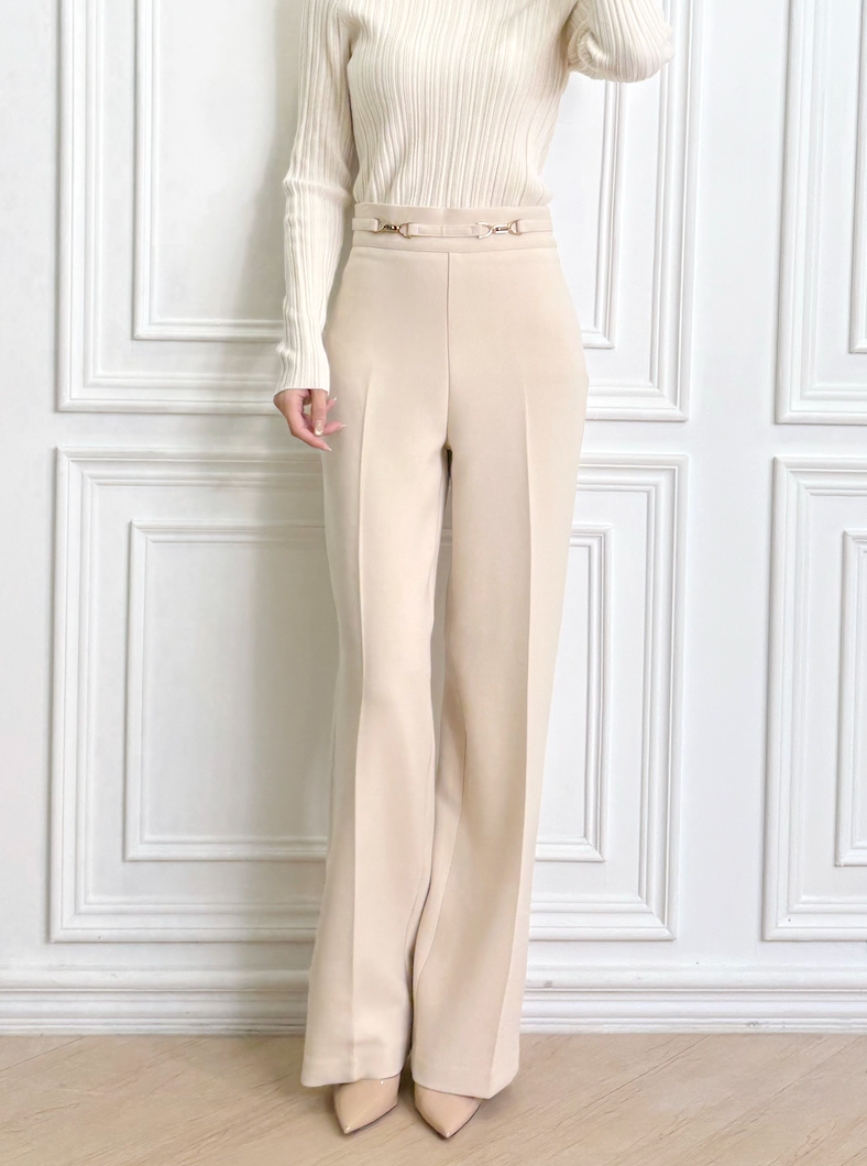 (氣勢輕奢!)腰間雙金鏈西裝直筒褲