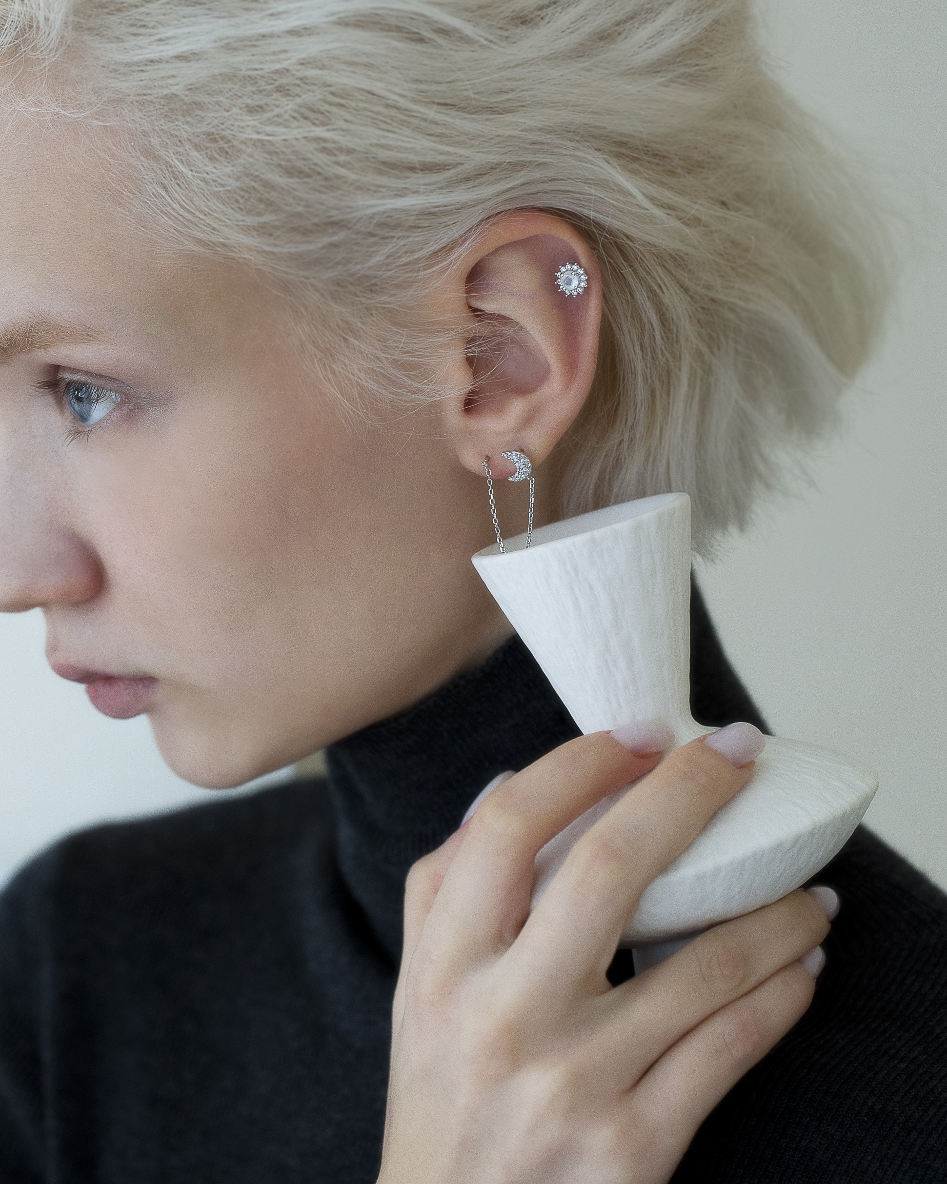 月引 單支轉珠耳針