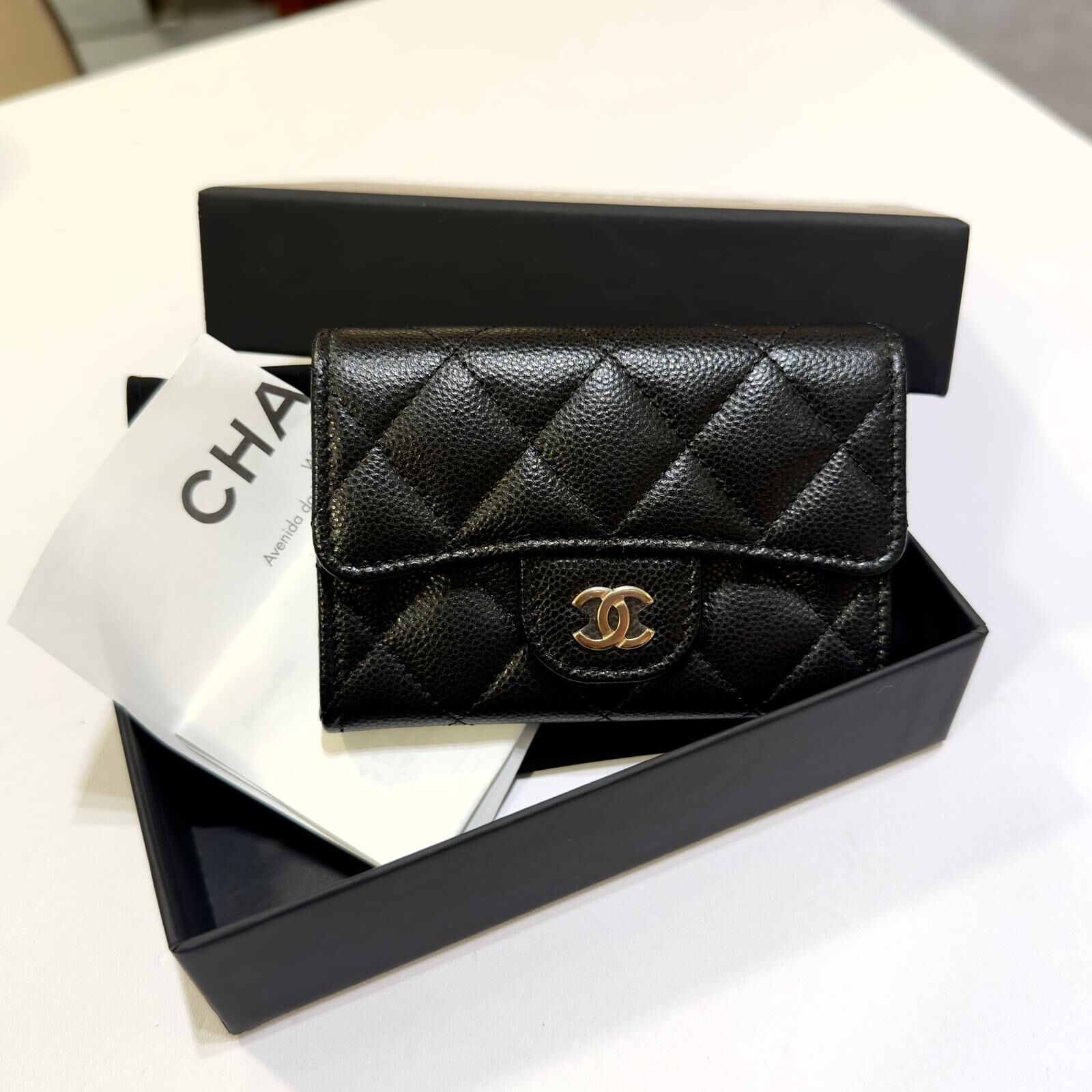 全新CHANEL卡片套 CLASSIC FLAG 黑色荔枝皮淡金內格拉鏈@晶片款  #BRAND NEW #香榭站正品