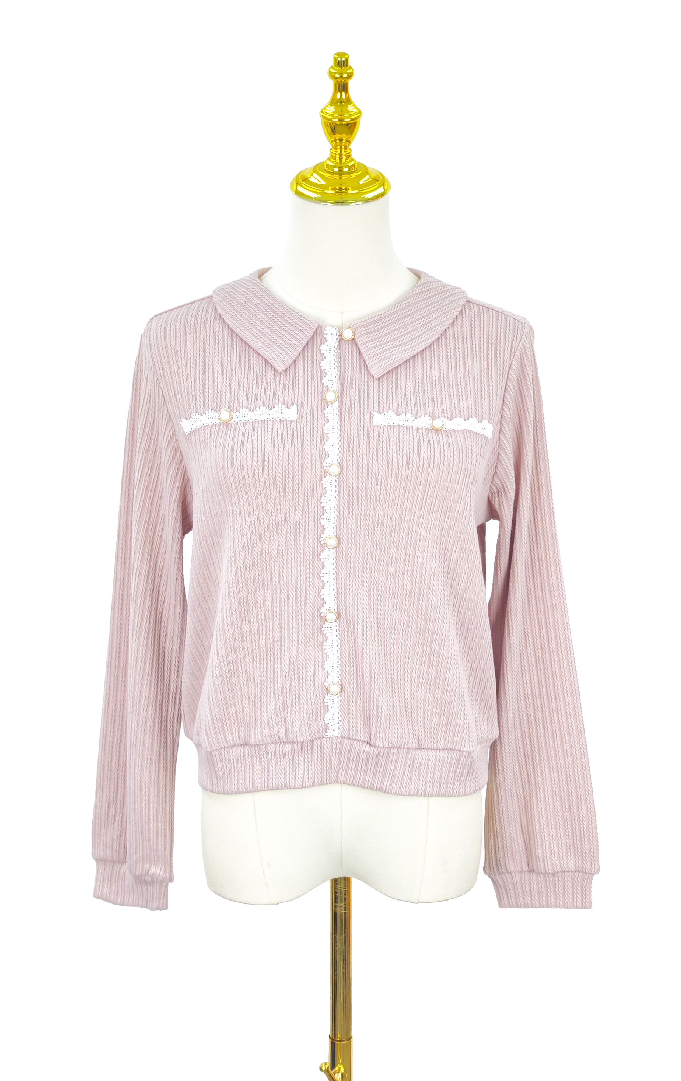 Collared Lace-trimmed Knit Sweater LT0847