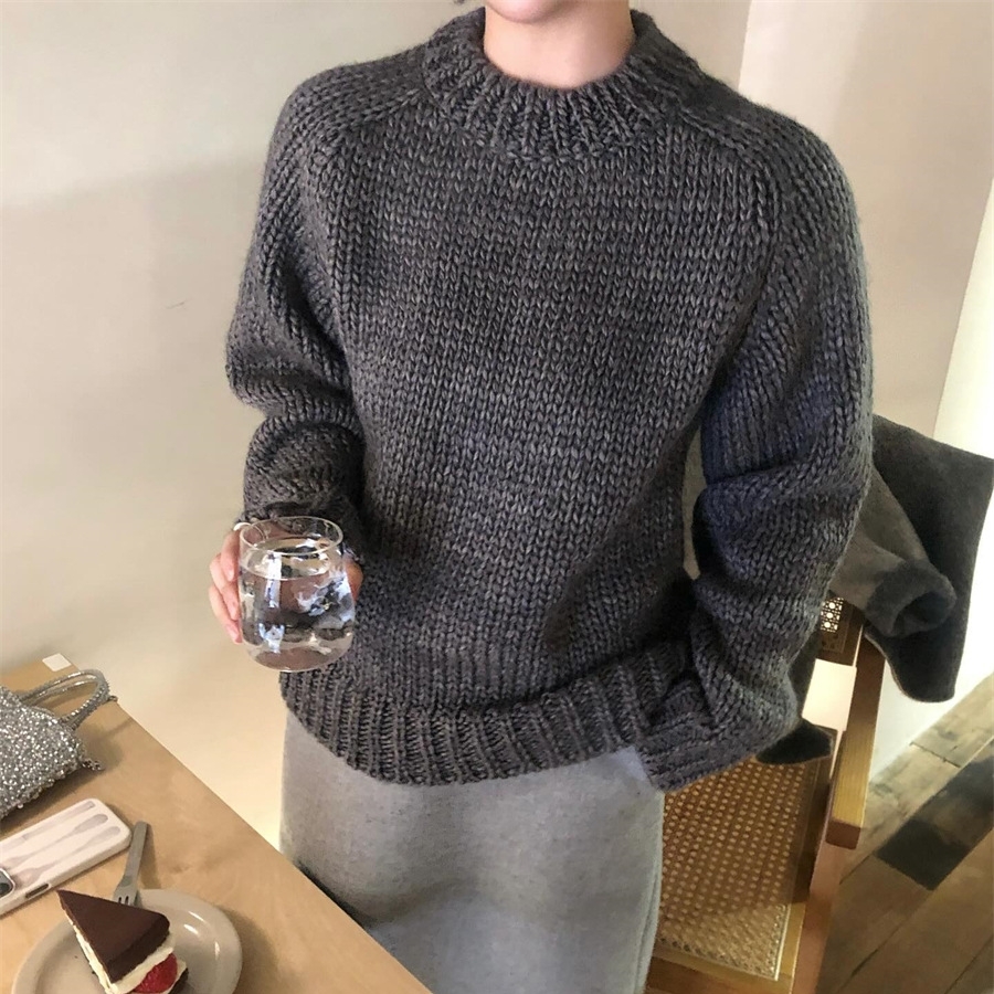 1W14 手工感粗針織圓領上衣 兩色