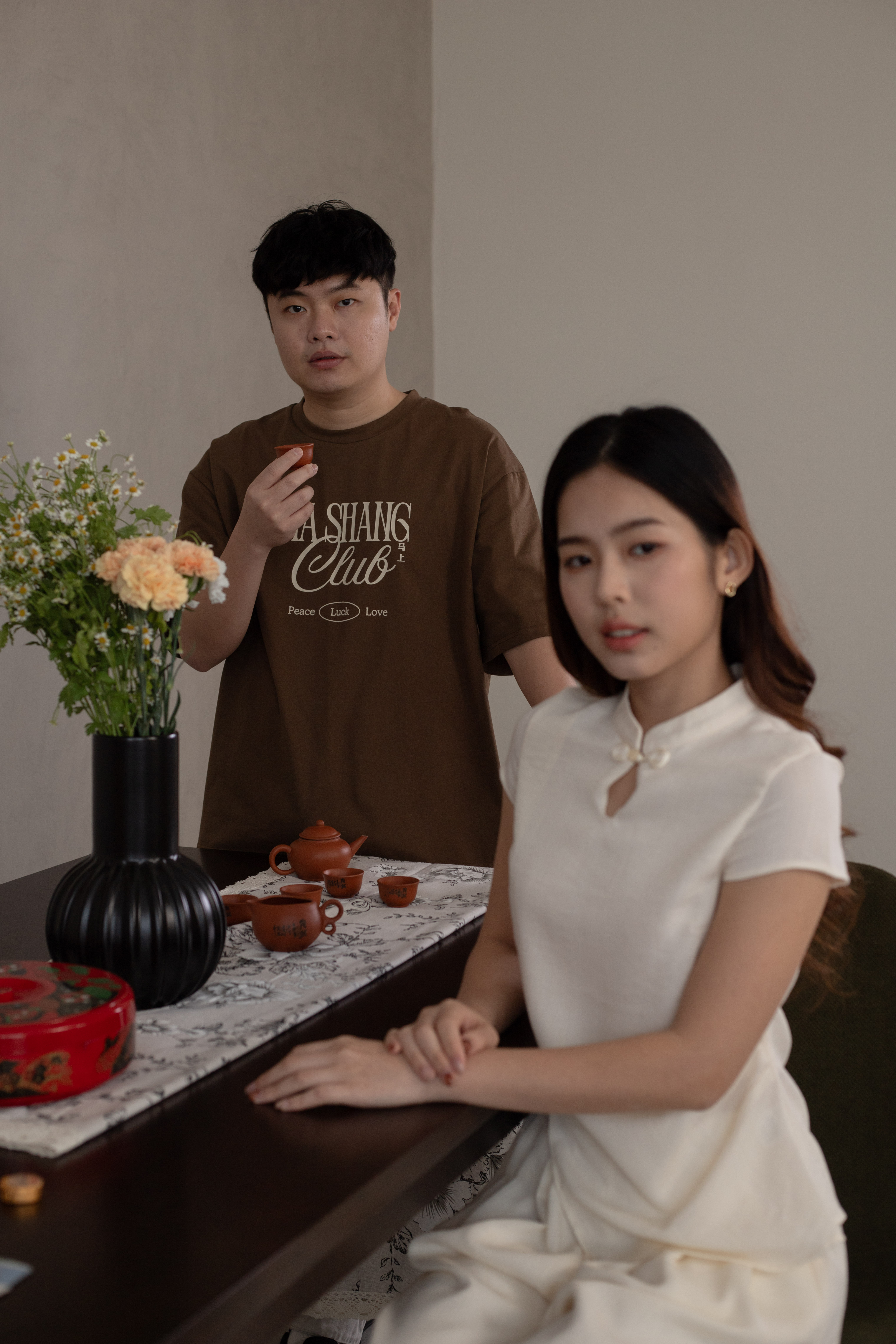 Chu En Asymmetriacal Cheongsam Top Beige-2628BSBEI