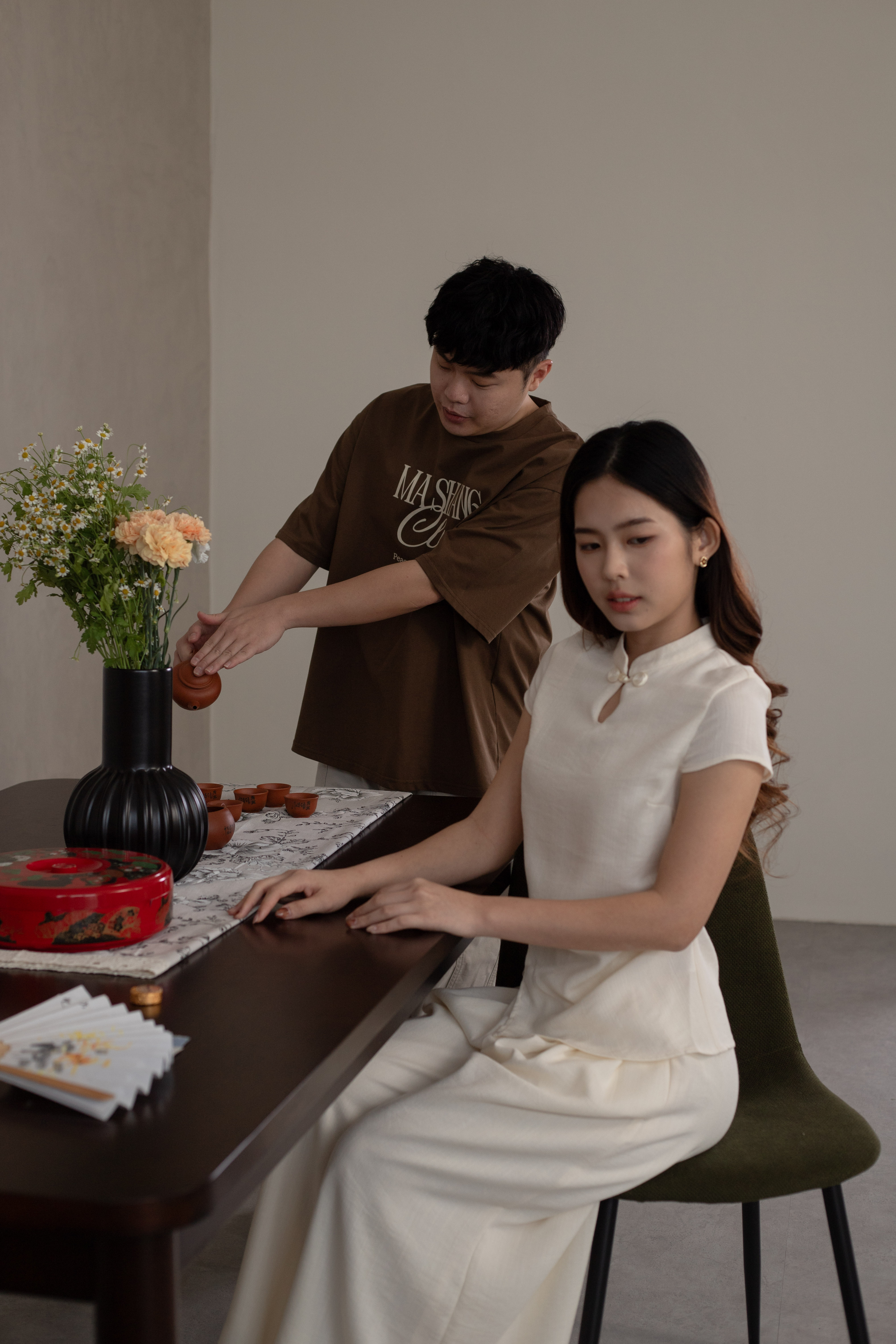 Chu En Asymmetriacal Cheongsam Top Beige-2628BSBEI