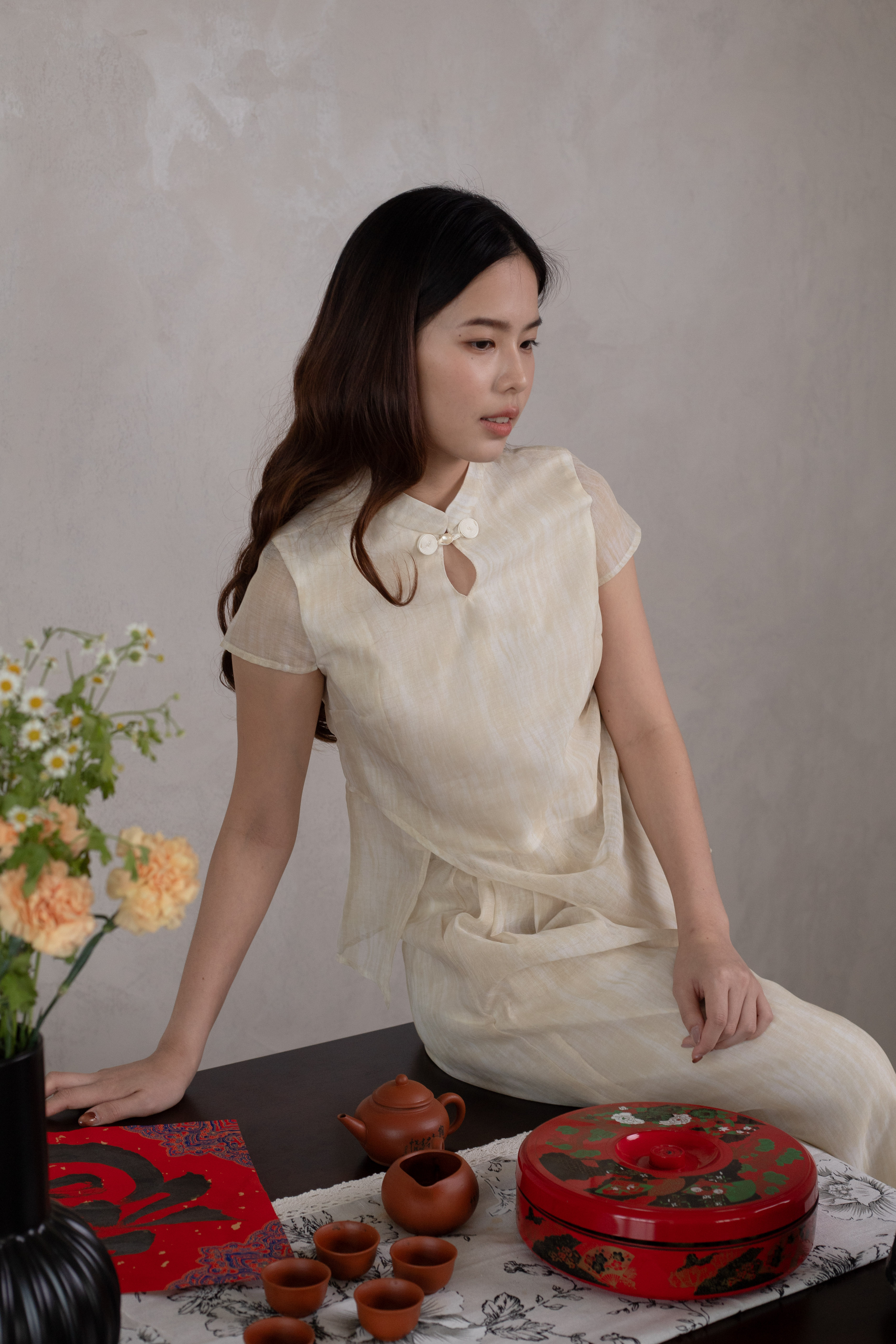 Chu En Asymmetriacal Cheongsam Top Yellow-2628BSYEL