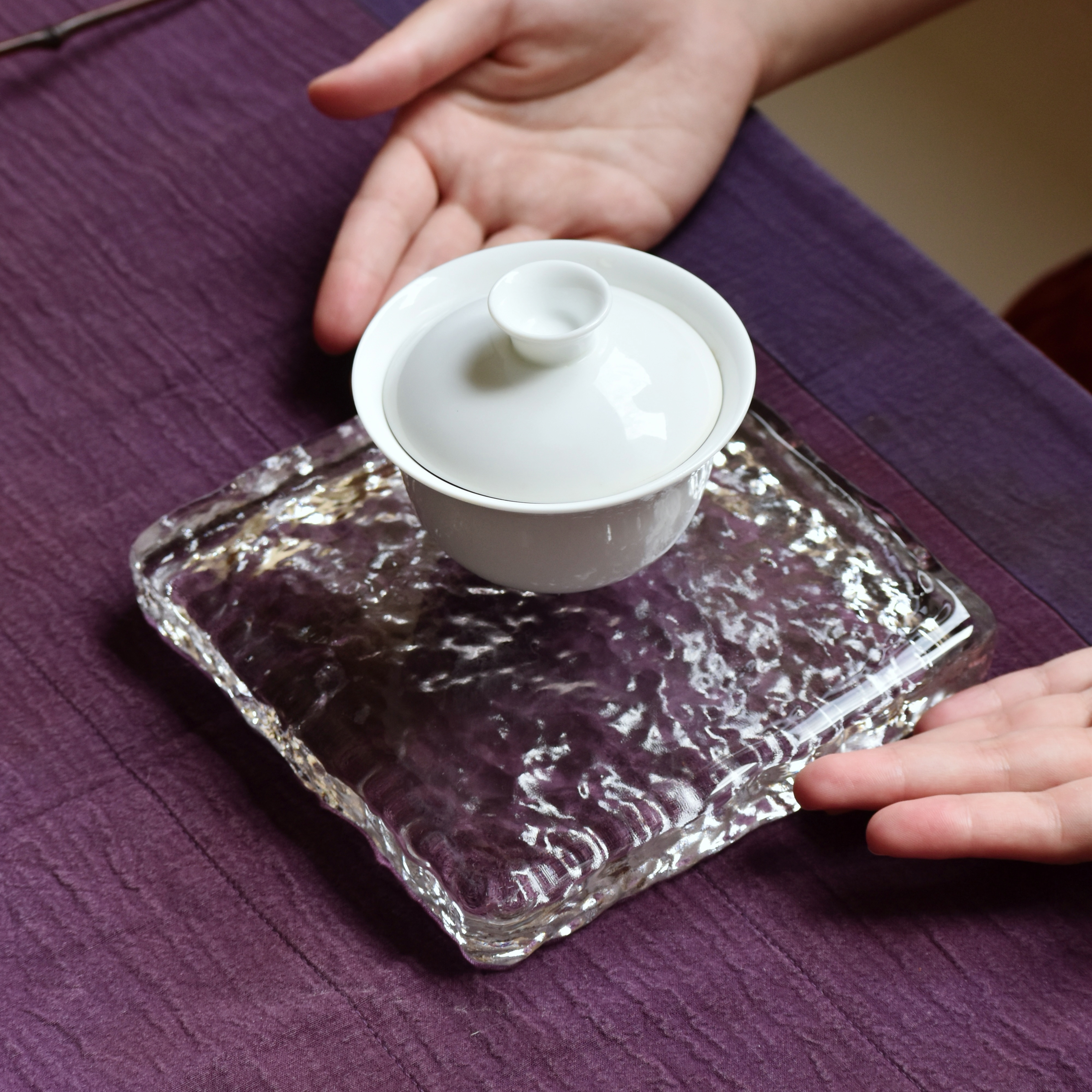 凝方・純透明 手工琉璃方形壺承