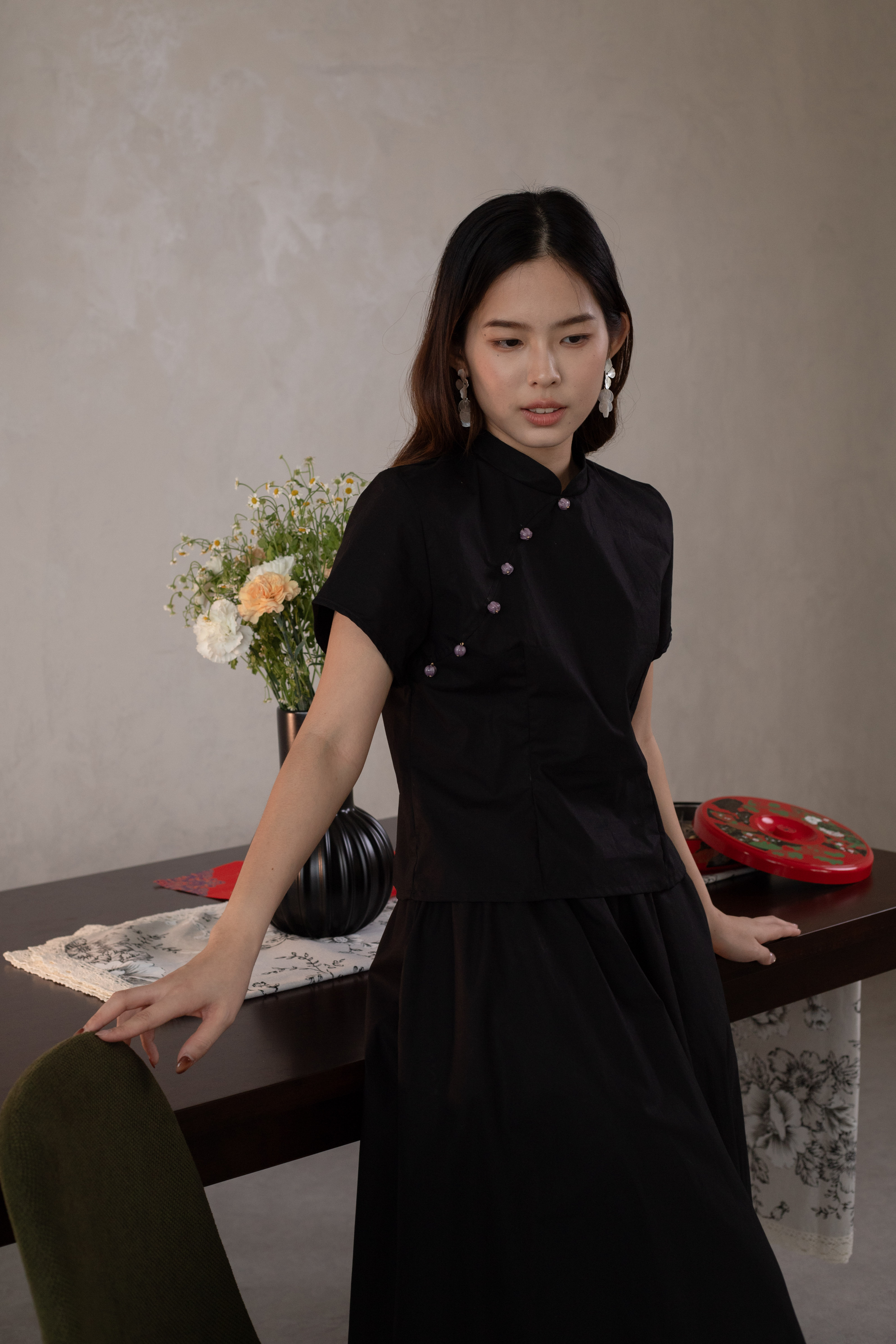 Kanza Cheongsam Lily Top Black -2631BSBLK