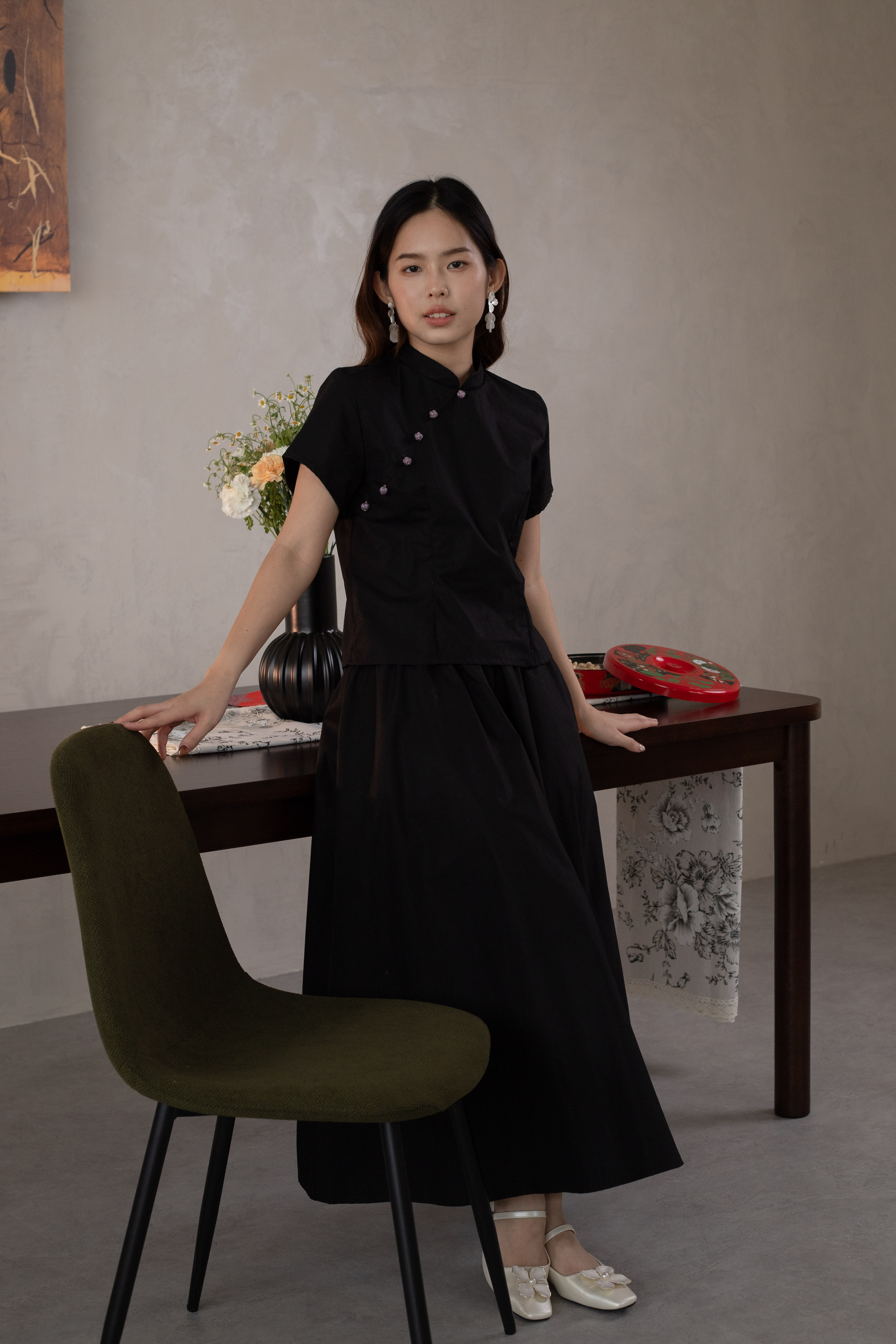 Kanza Cheongsam Lily Top Black -2631BSBLK