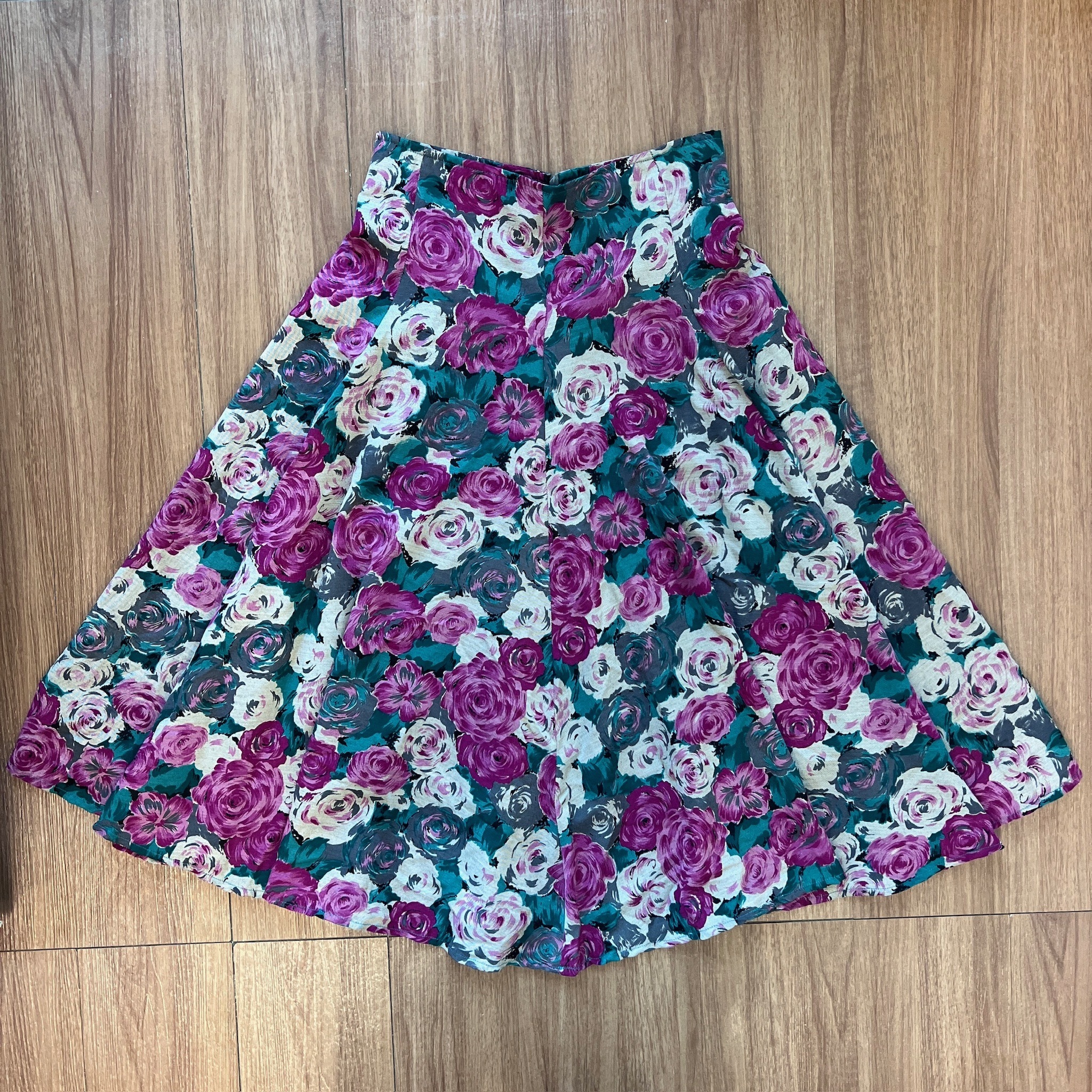 油畫風紫色大花高腰半身裙