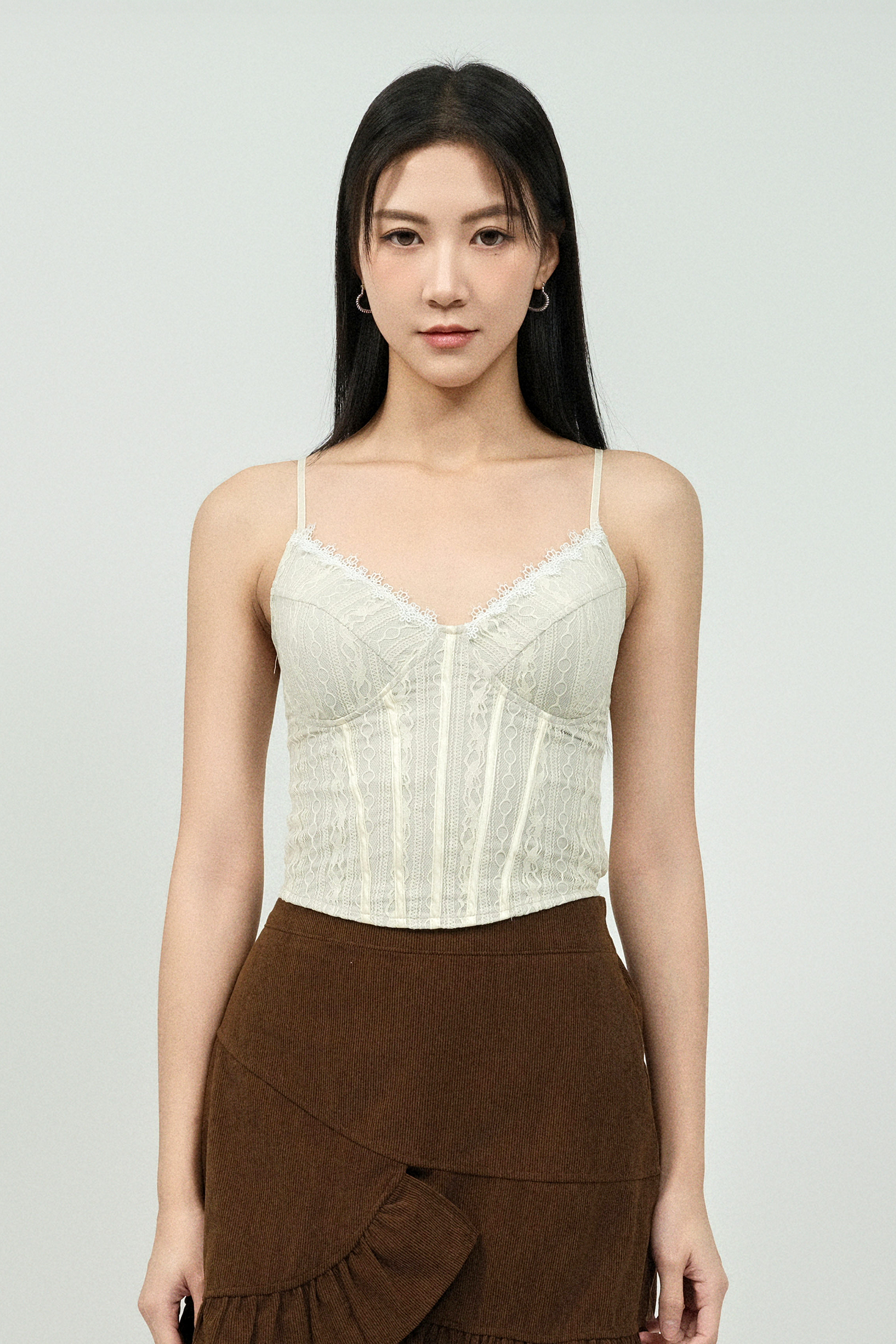 直紋蕾絲束胸飾邊bra top (現貨款式）