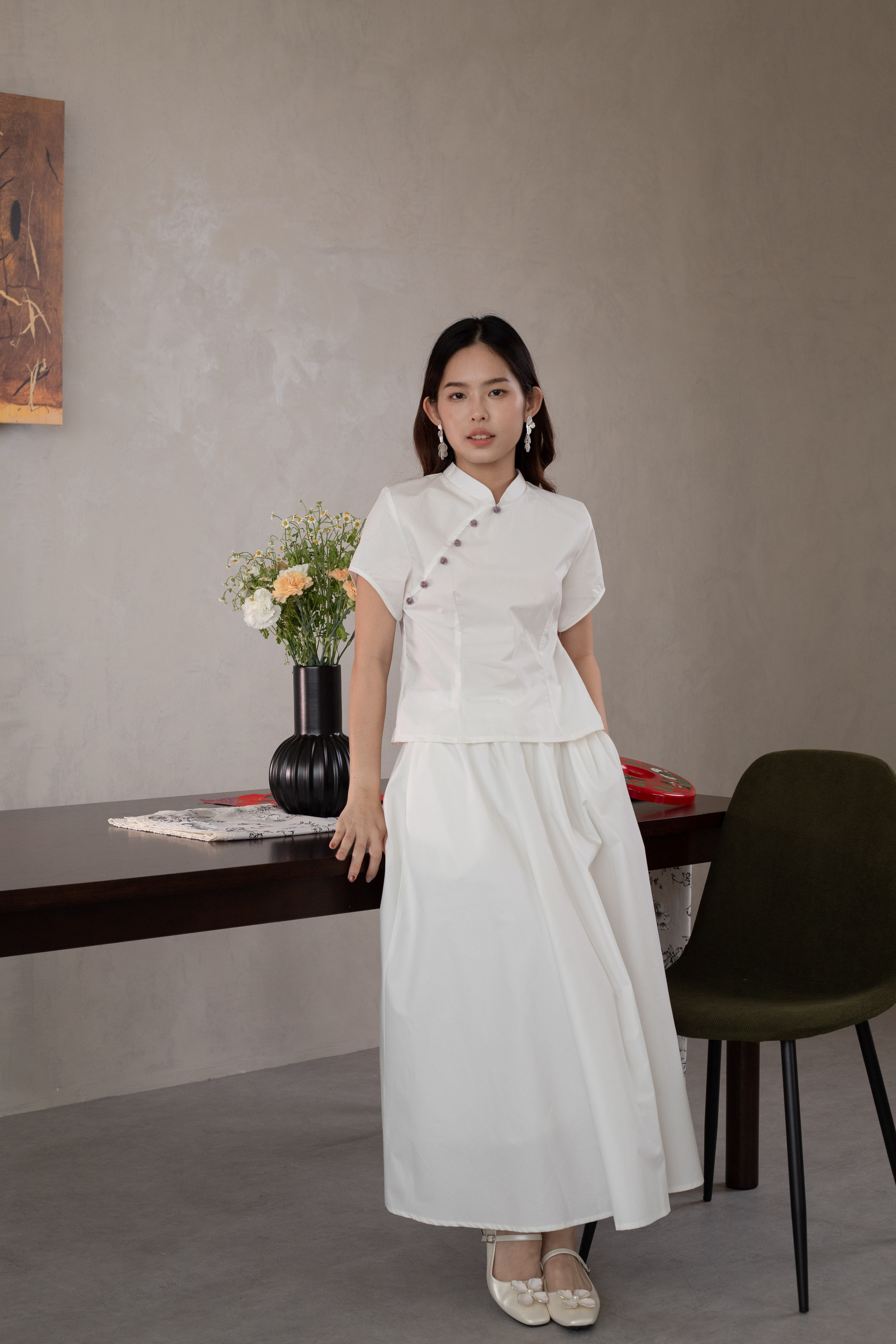 Kanza Cheongsam Lily Top White-2631BSWHI