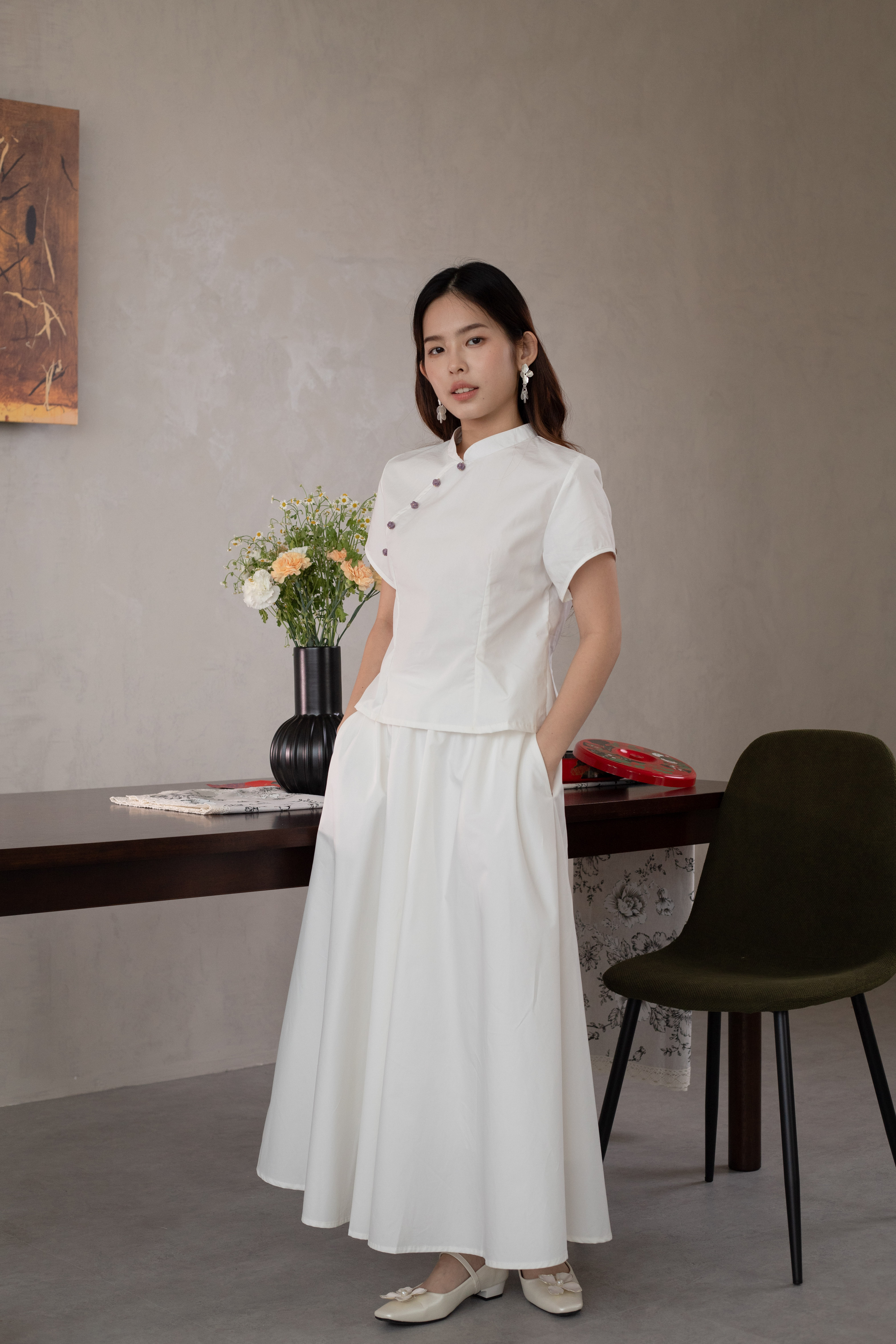 Kanza Cheongsam Lily Top White-2631BSWHI