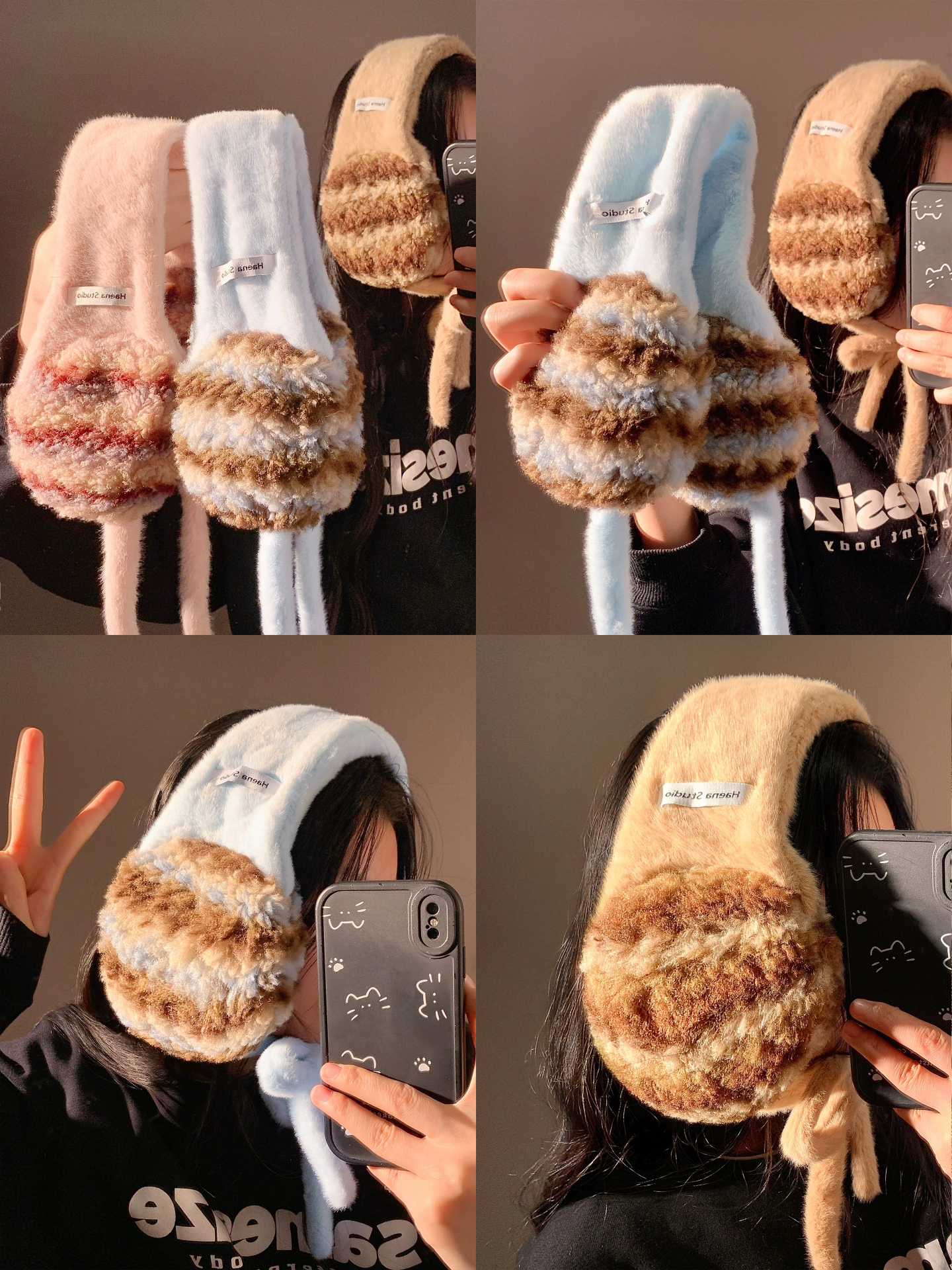 代購-毛毛耳罩 撞色條紋 加厚保暖 韓版 耳罩 男女同款