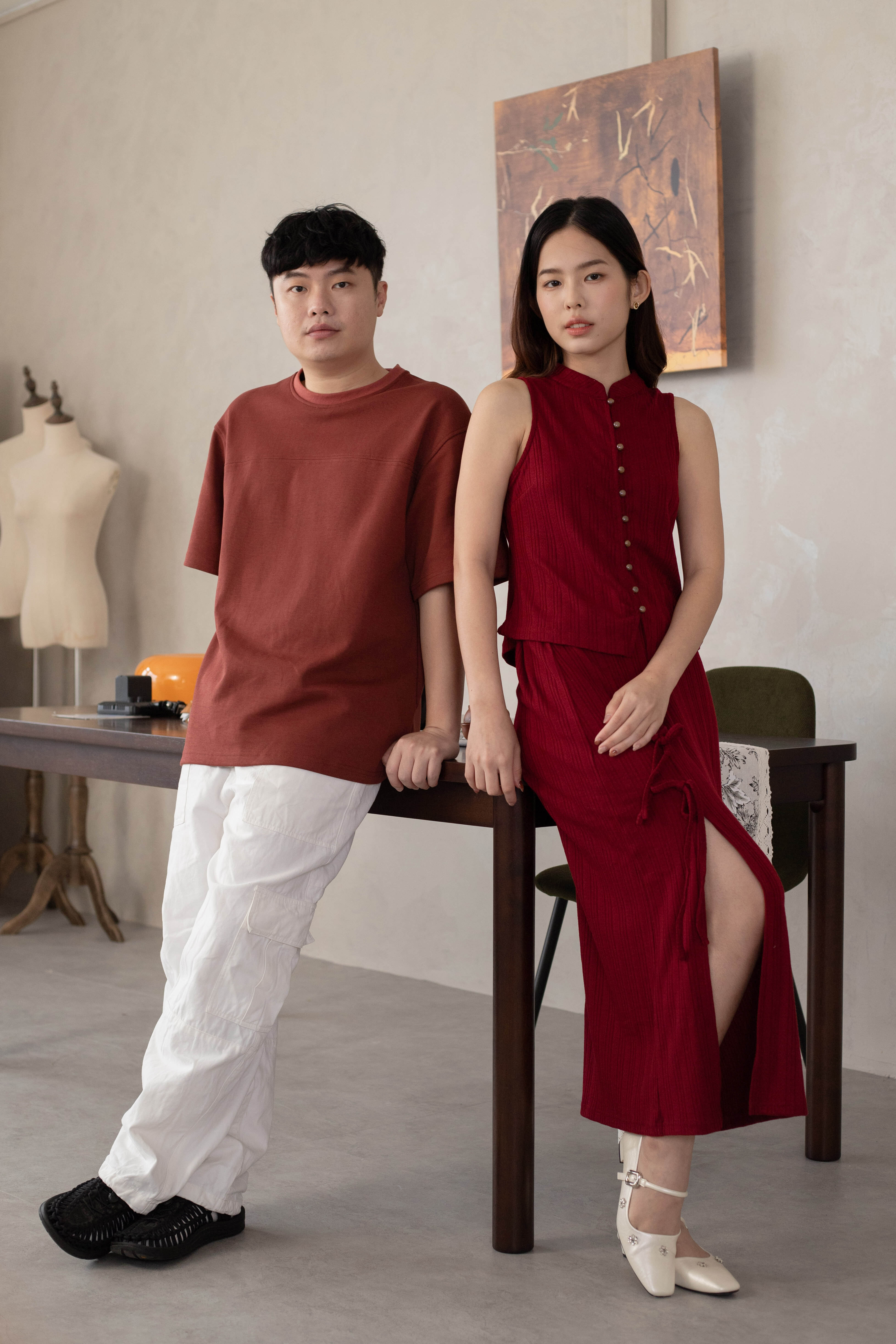 Muyu Tied Knot Slit Skirt Red - 2627SKRED