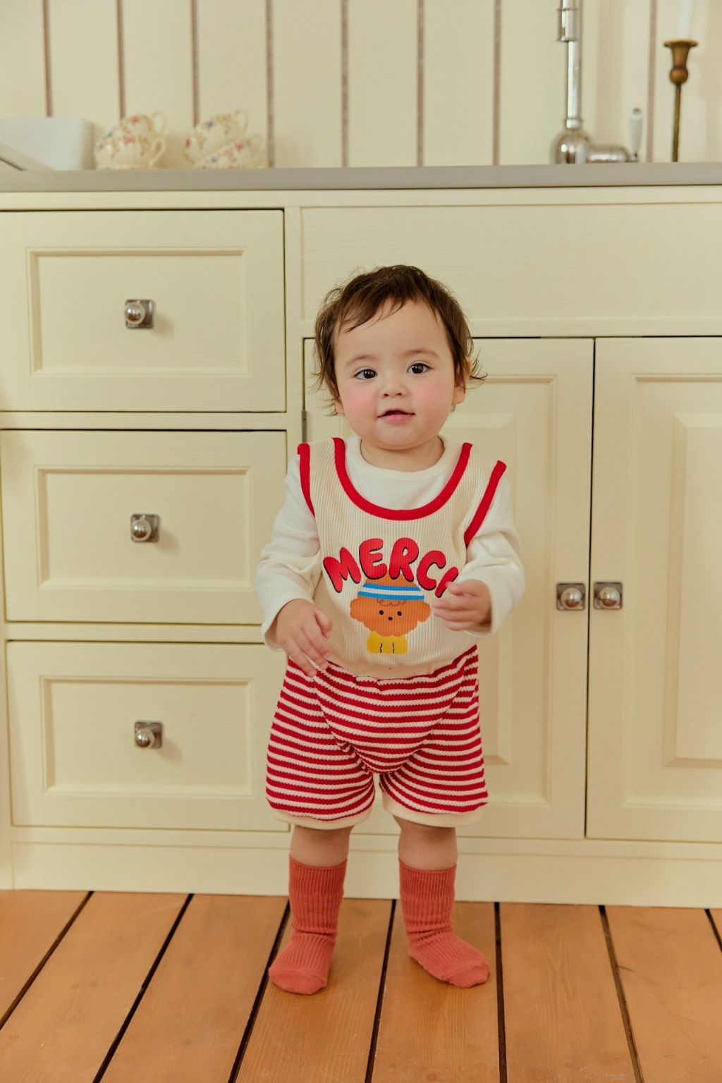 正韓春SERA  狗狗背心條紋套裝