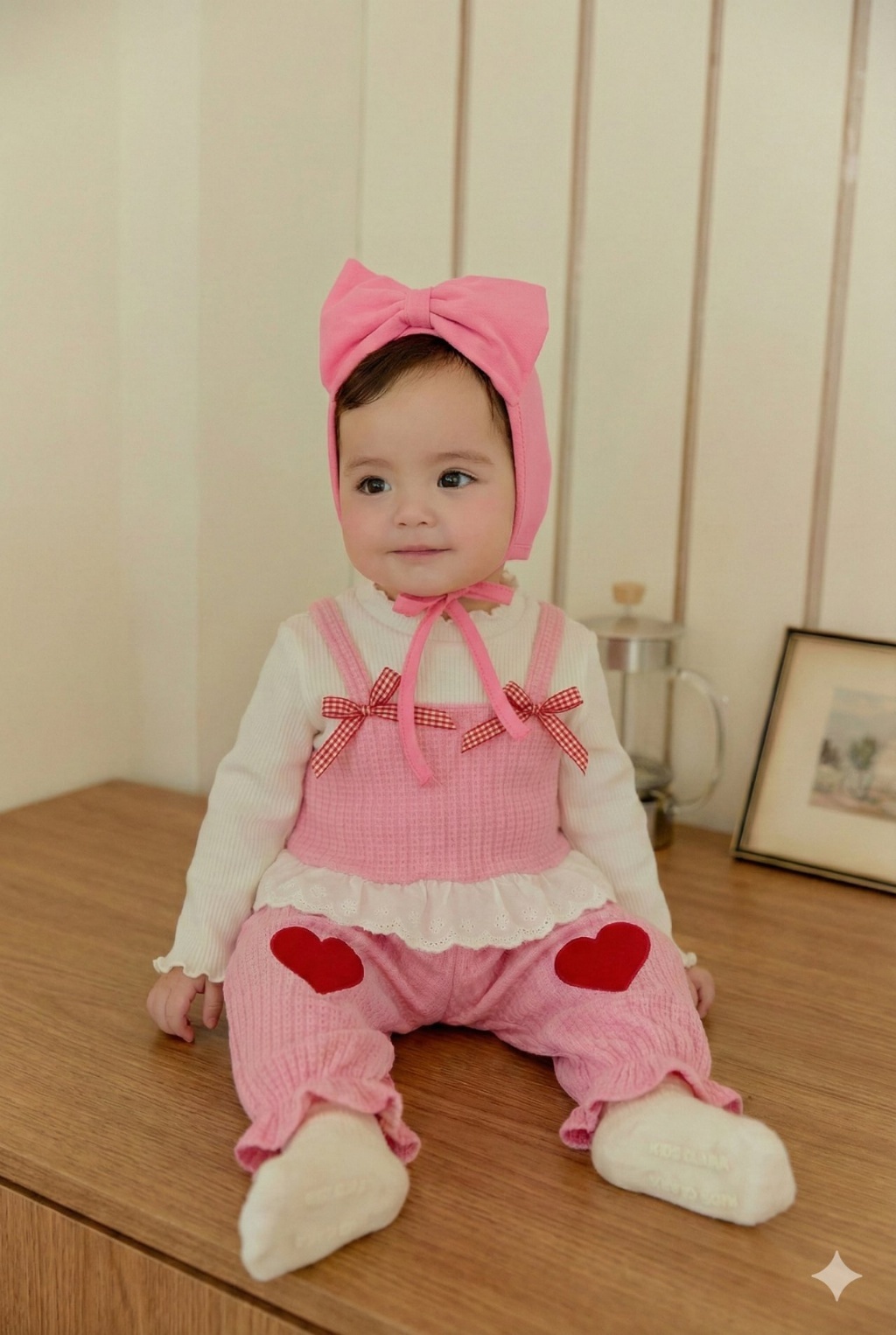 正韓春SERA  蝴蝶結背心愛心褲套裝