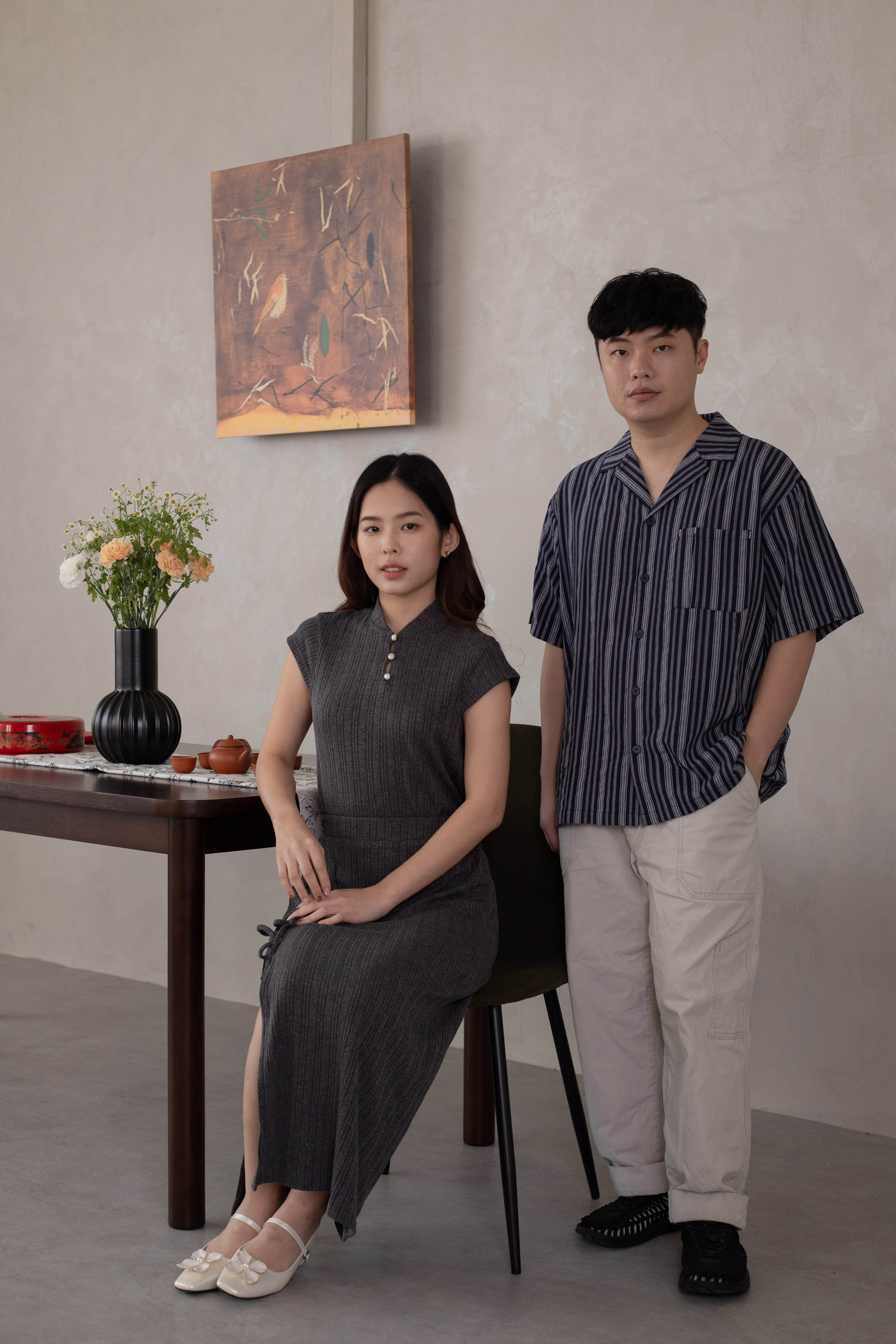 Muyu Cheongsam Knit Top Grey-2626KSGRY