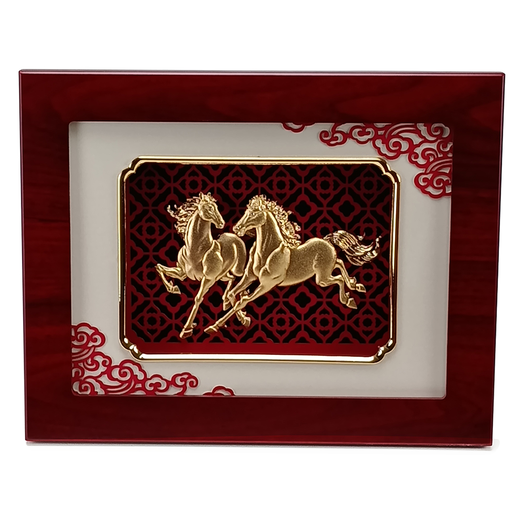 立體金箔畫雅格系列雙馬奔騰｜高雅藝術擺飾｜企業開業升遷吉祥送禮推薦