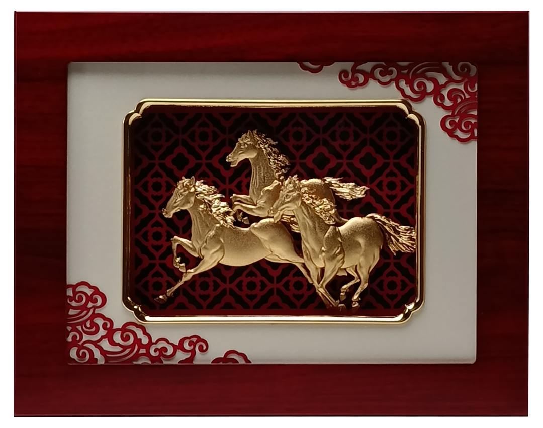 三駿開泰奔騰萬里｜雅格金箔畫｜企業高雅送禮首選