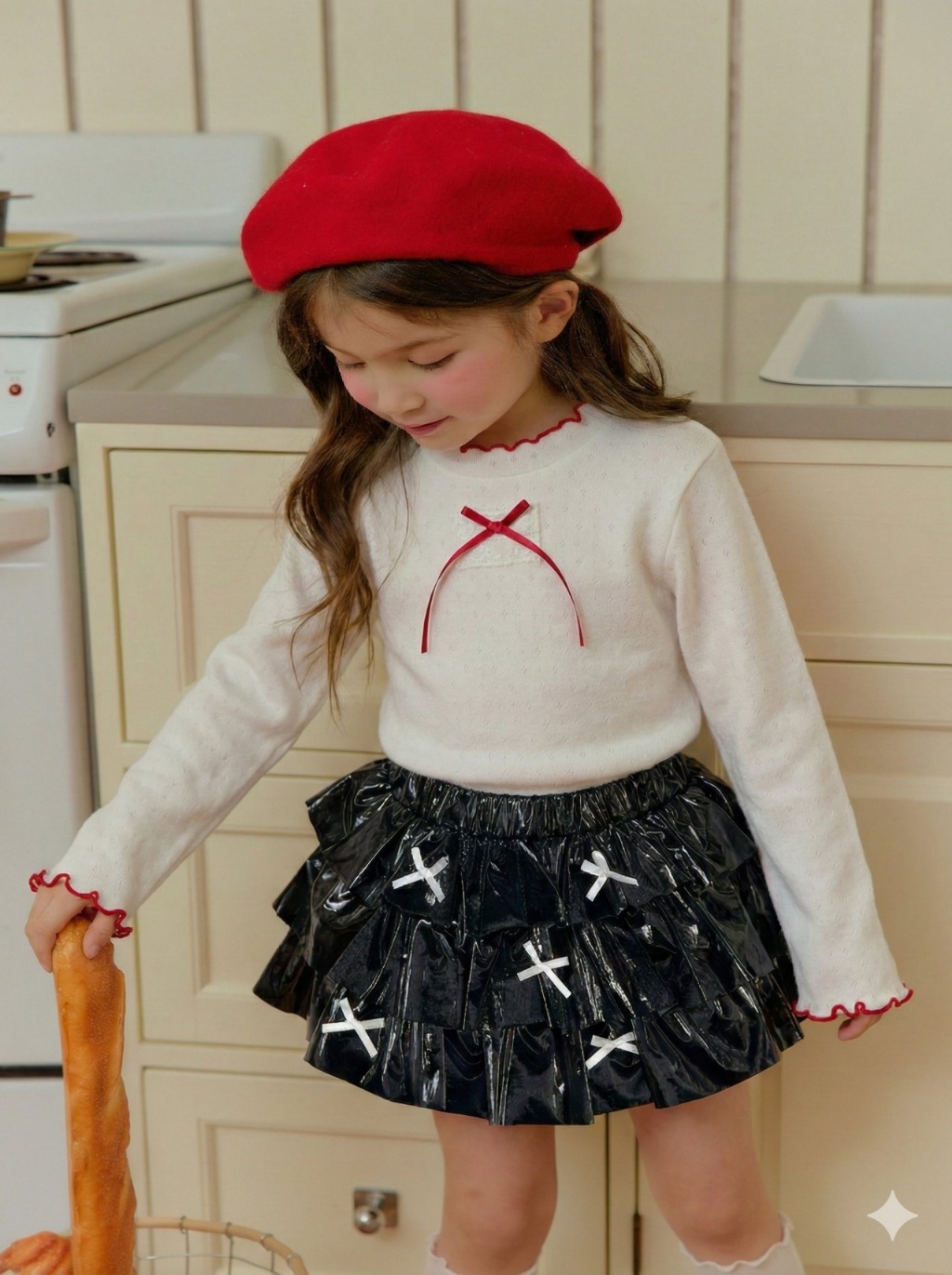 正韓春SERA 蕾絲小標滾邊木耳上衣