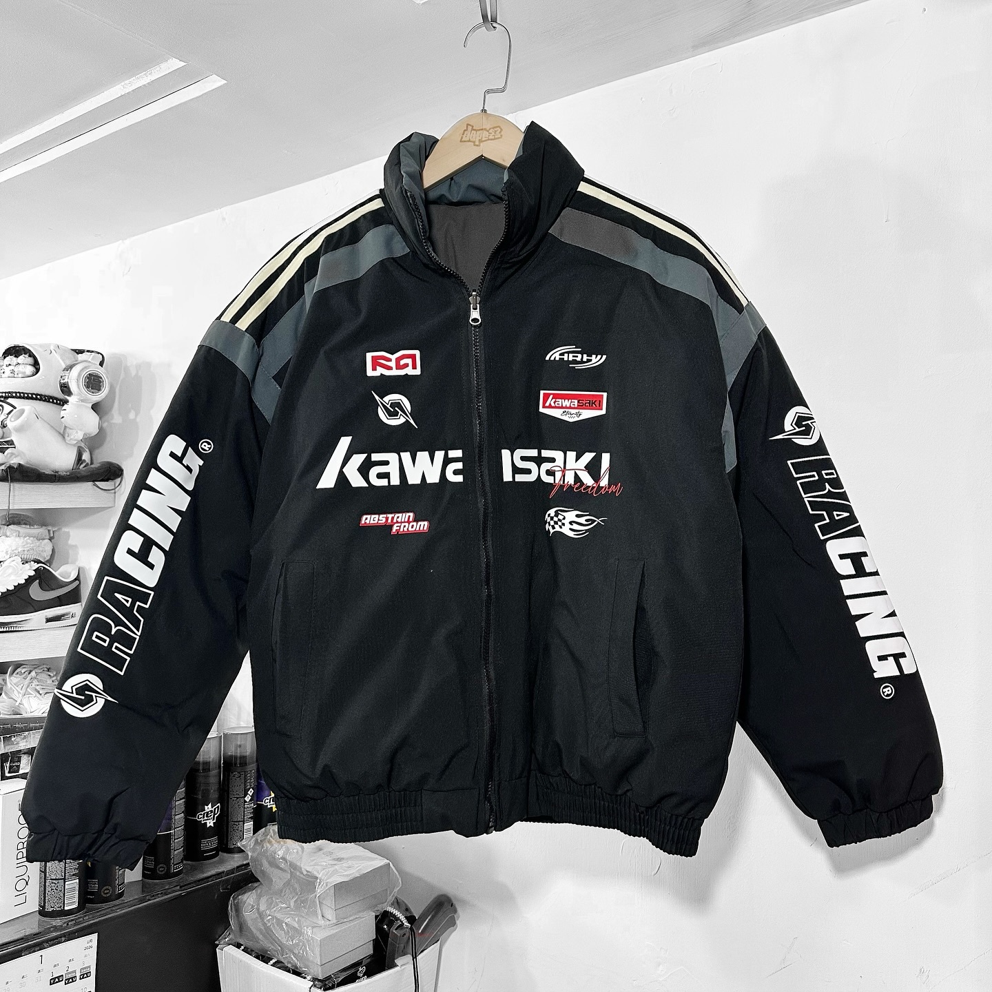 Kawasaki川崎美式復古賽車風外套 雙面棉服