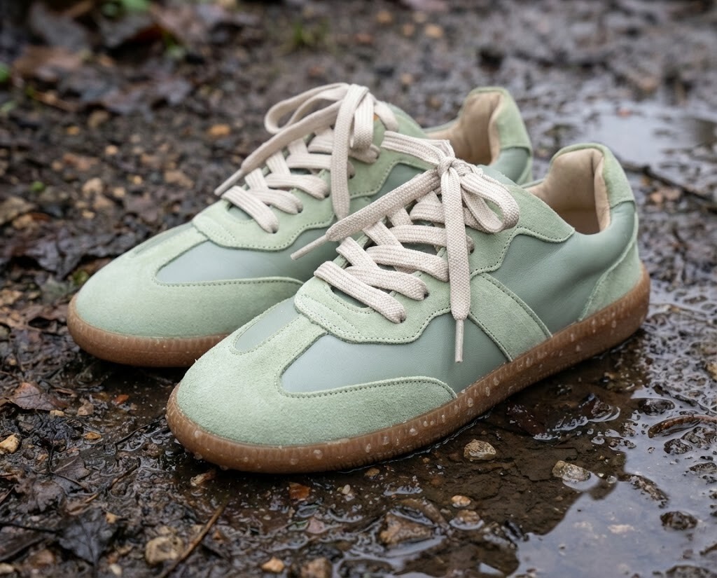 比較出國旅遊適合的鞋款，分析 Sanly Joy 艾蜜莉德訓鞋的 3M 防潑水與豚皮透氣優勢，強調真皮德訓鞋是兼顧美觀與機能的最佳旅遊鞋。