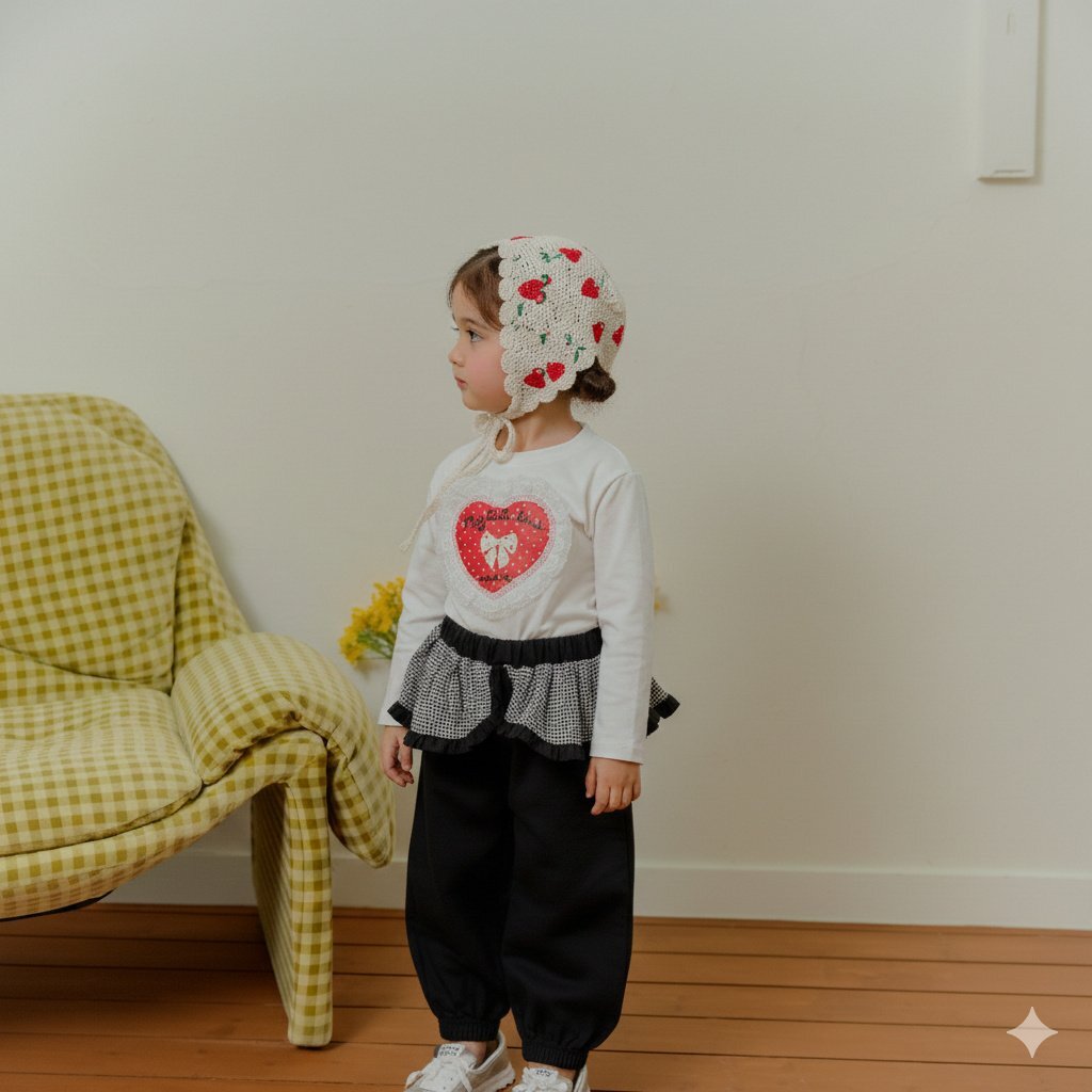 正韓春SERA 格紋花邊縮口褲