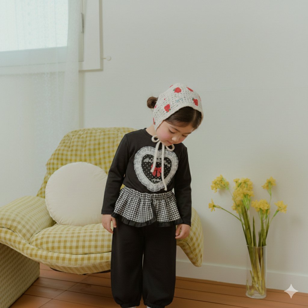 正韓春SERA 格紋花邊縮口褲