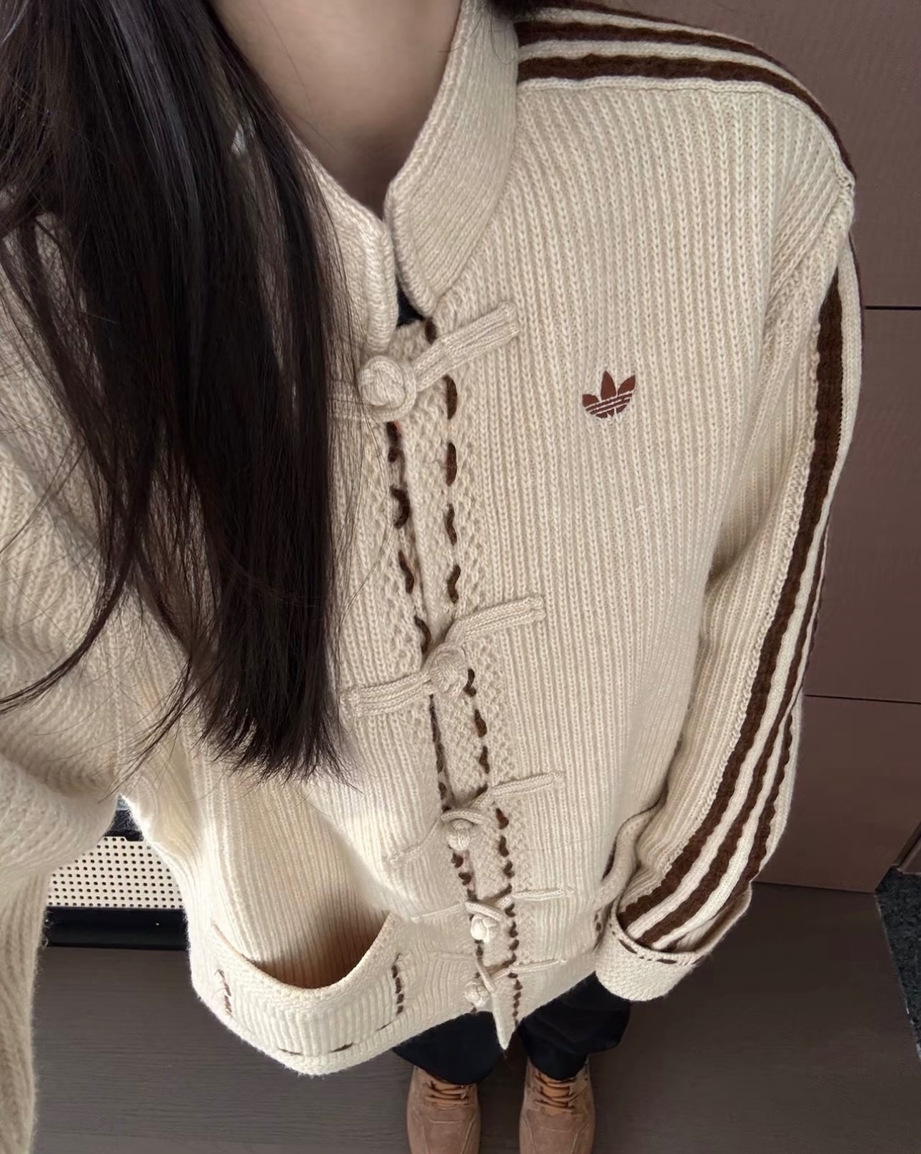 ADIDAS ORIGINALS KNIT JACKET 新中式針織外套 米白色