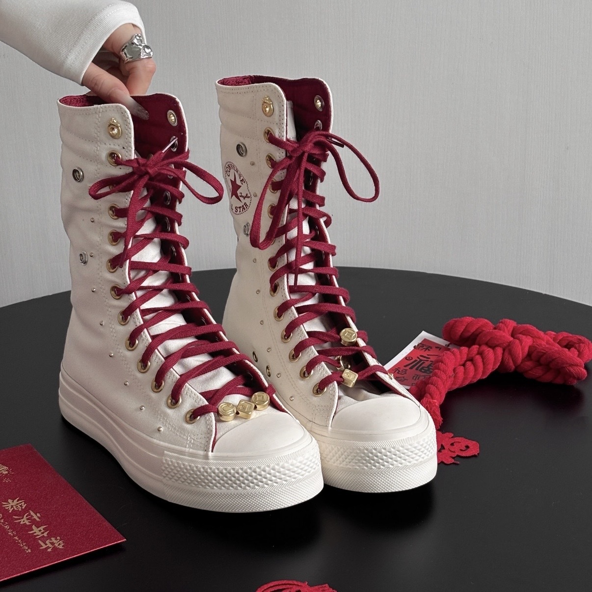 CONVERSE CHUCK TAYLOR ALL STAR 2026年 馬年限定 酒紅 金色 反折 高筒 女鞋 A19074C / 預購