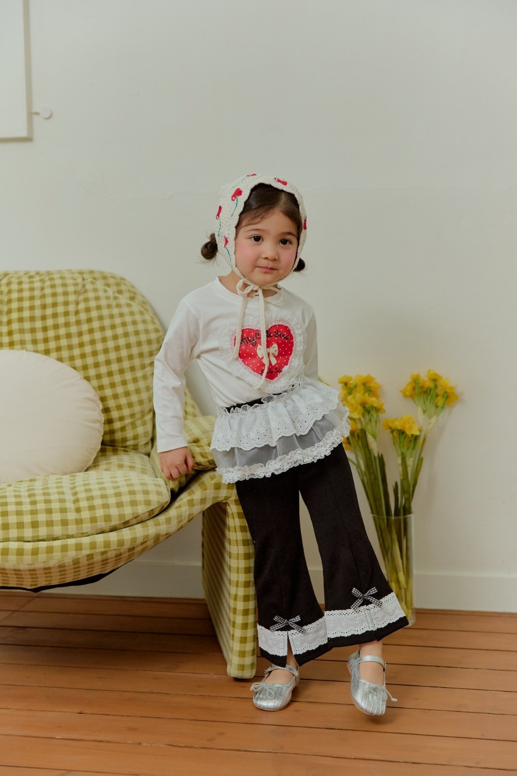 正韓春SERA 開衩格紋蝴蝶結喇叭褲