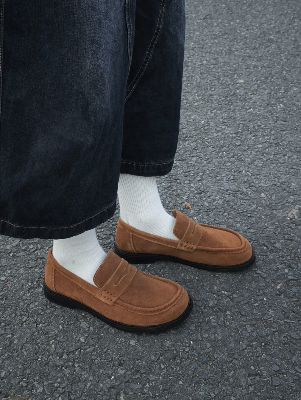 <叫你一聲歐巴!!>KLAMMKICKS 老錢風 麂皮 方頭 樂福鞋 復古棕