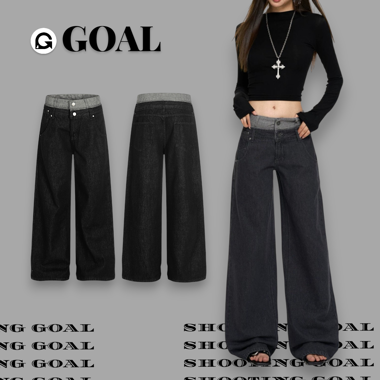 (GOAL)美式雙腰直筒牛仔褲 女版 FIVE1759