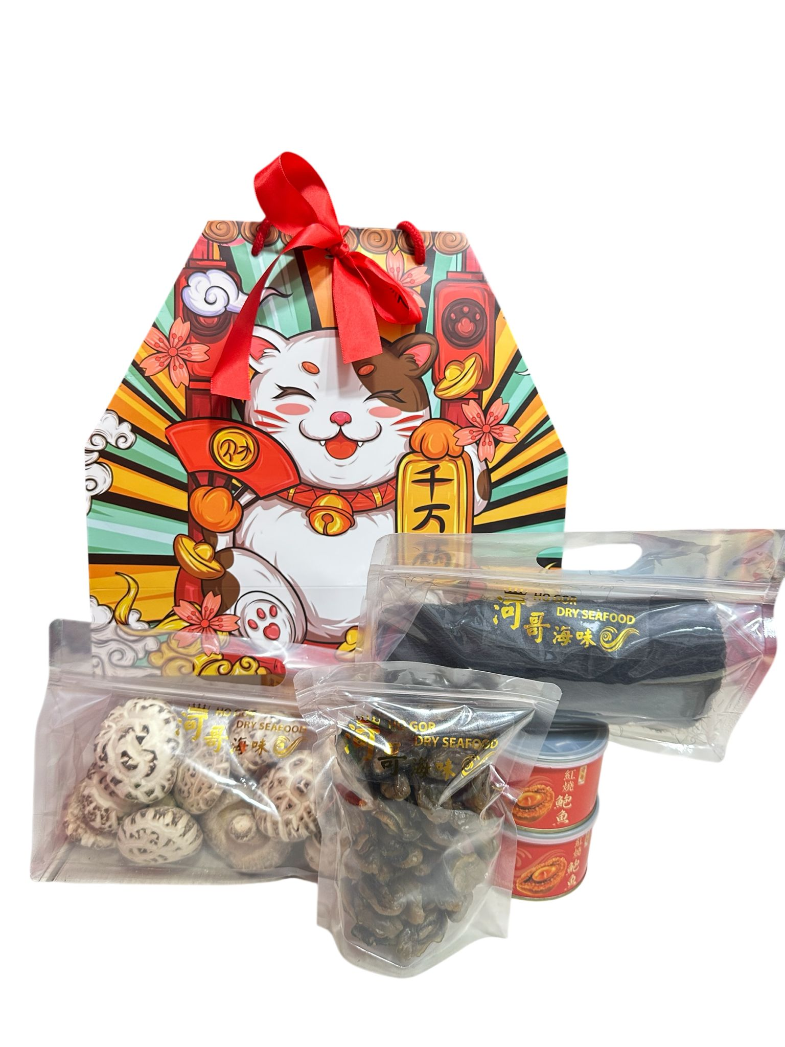 天然髮菜原片2.5-3両+蠔豉225g+冬菇225g2罐+4頭一口紅燒鮑魚-M