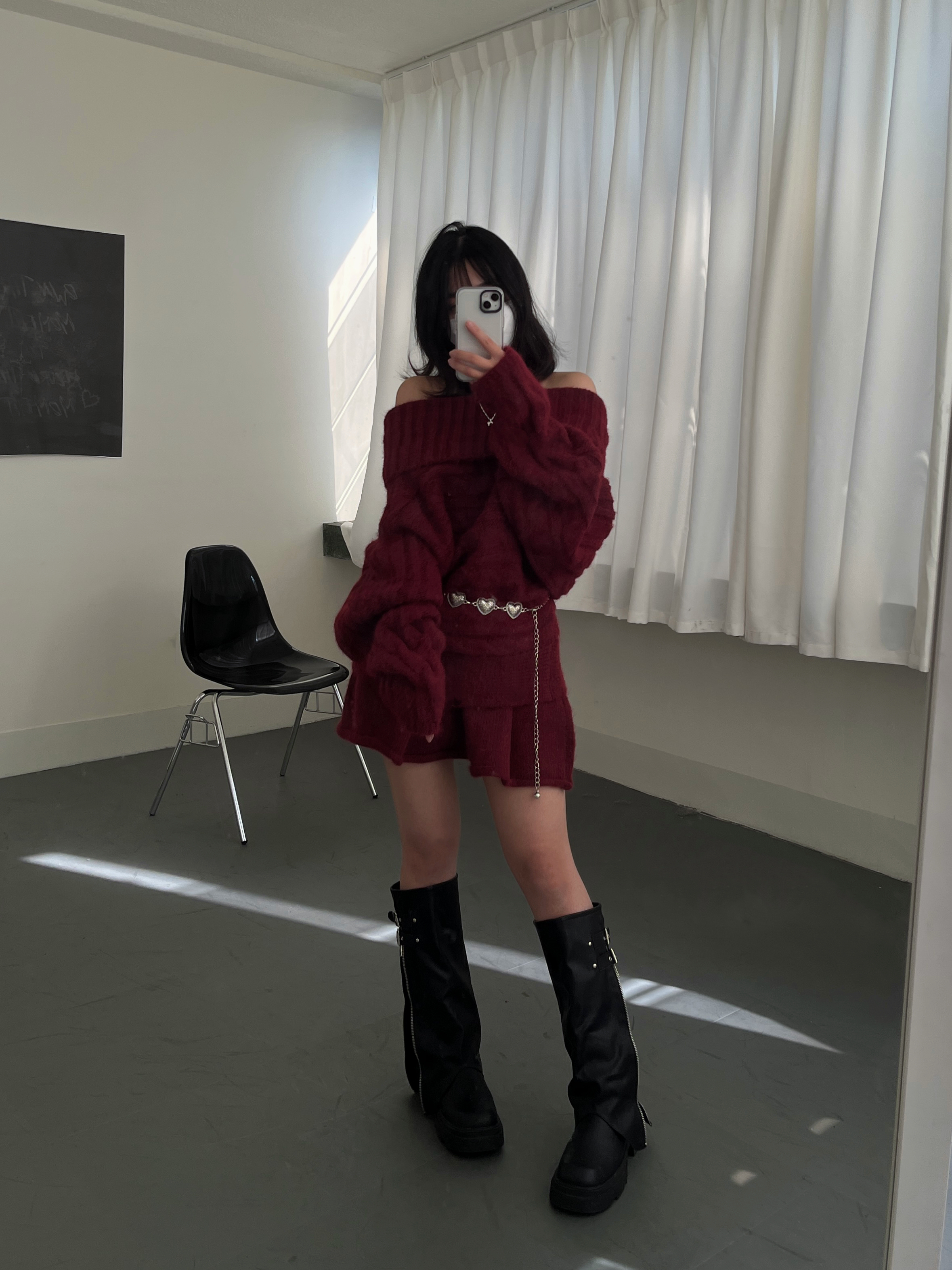 麻花一字毛衣套裝裙