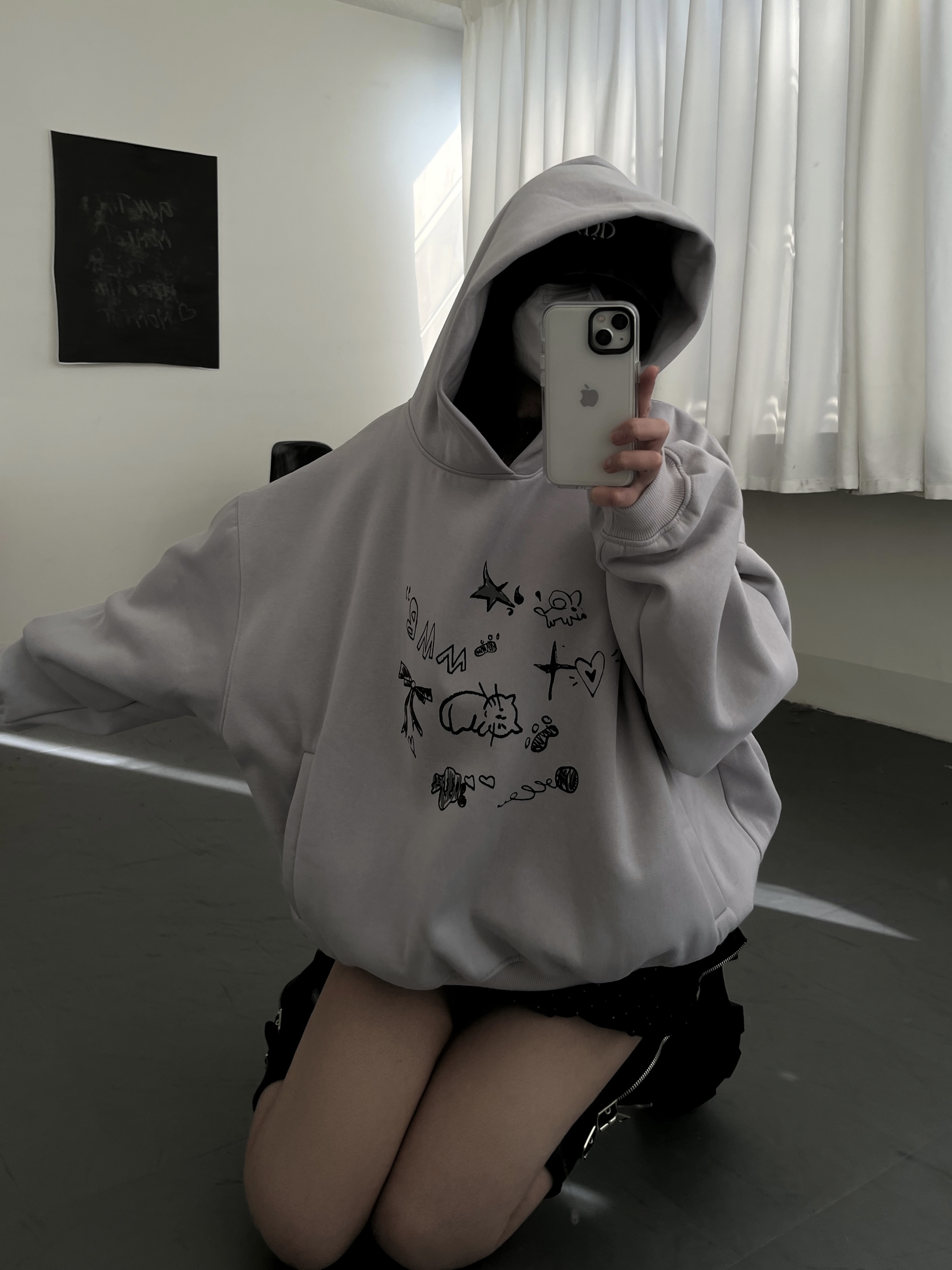 mmb甜妹最愛貓咪塗鴉日記帽tee