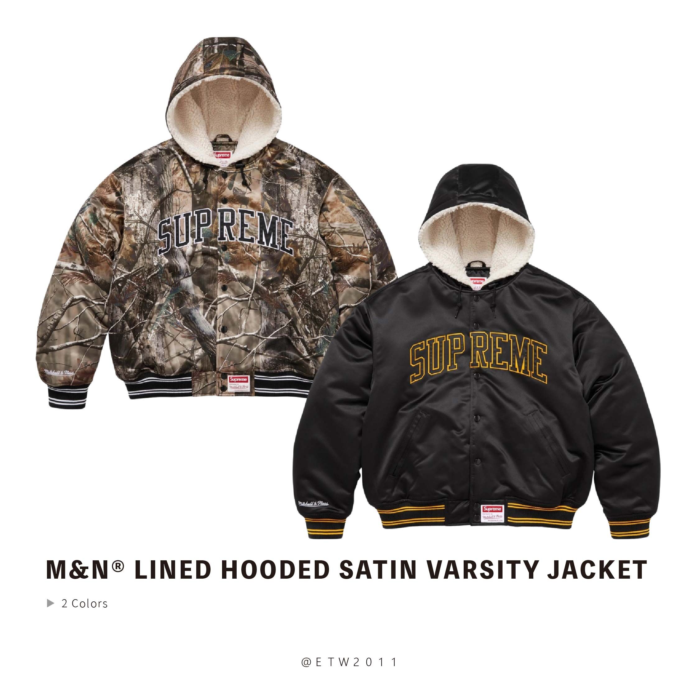 ☆ETW☆【EASY TO WEAR】Supreme 25FW M&N® LINED HOODED SATIN VARSITY JACKET 外套 刷毛 夾克