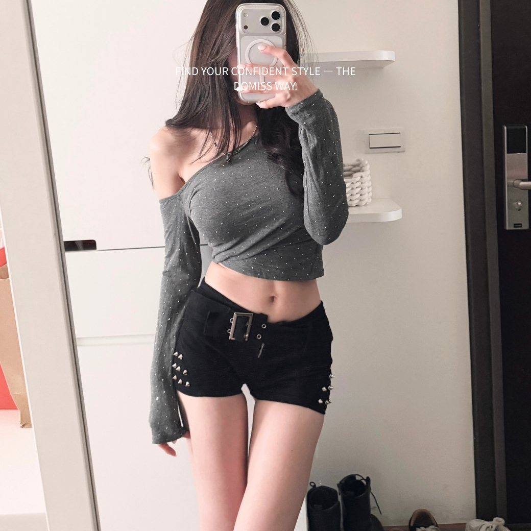 【辣妹標配】DOMISS一穿腰直接開外掛 網紅感! 低腰鉚釘超短褲S-XL