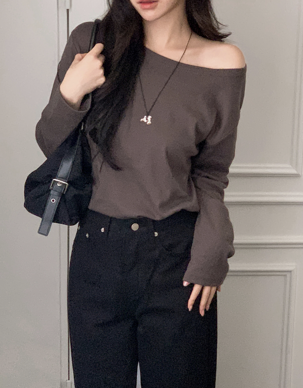 MAE - Karen直播著既親膚單肩日常長袖T 5色