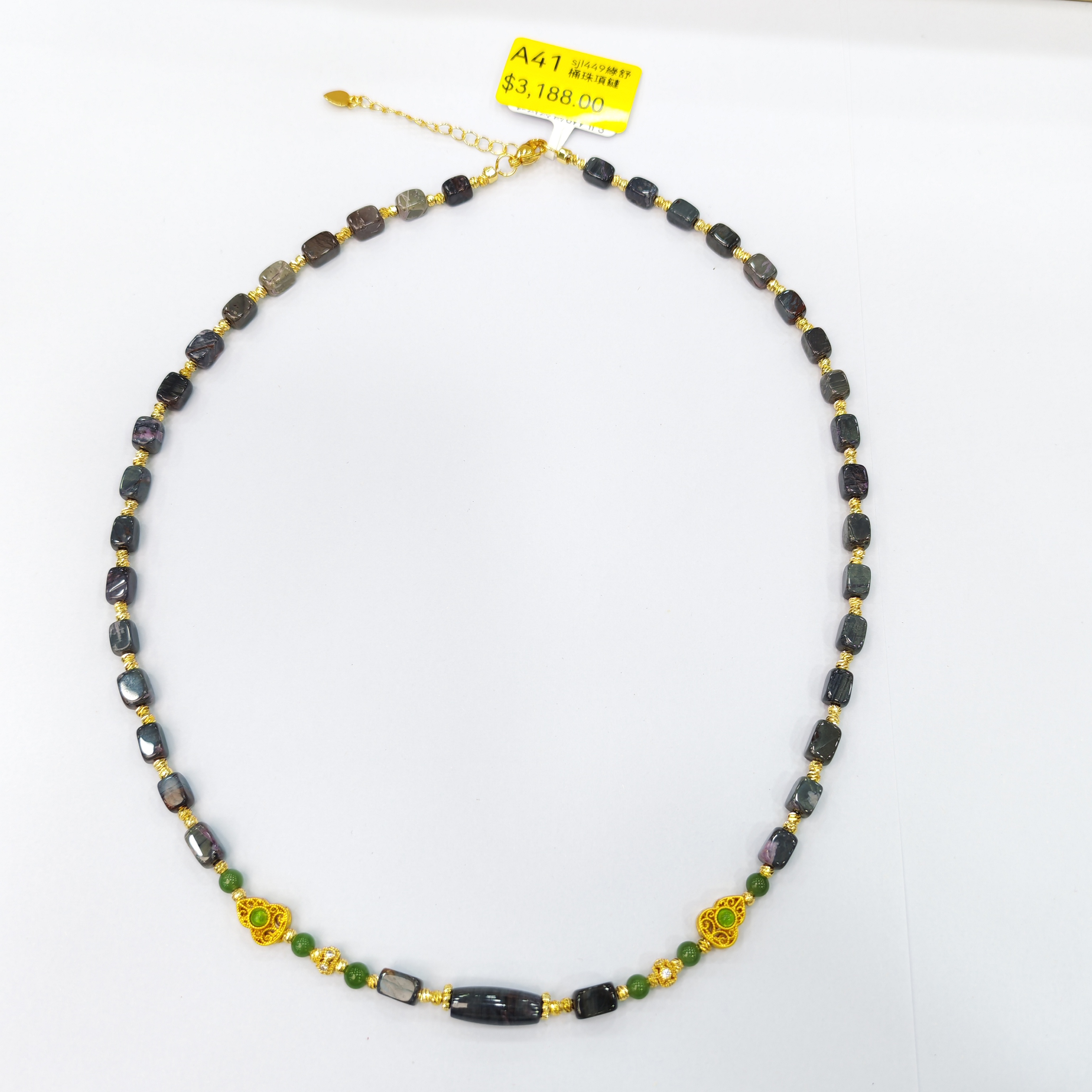 0120GZ41-舒俱來SU-sjl449綠舒桶珠項鏈（A41）